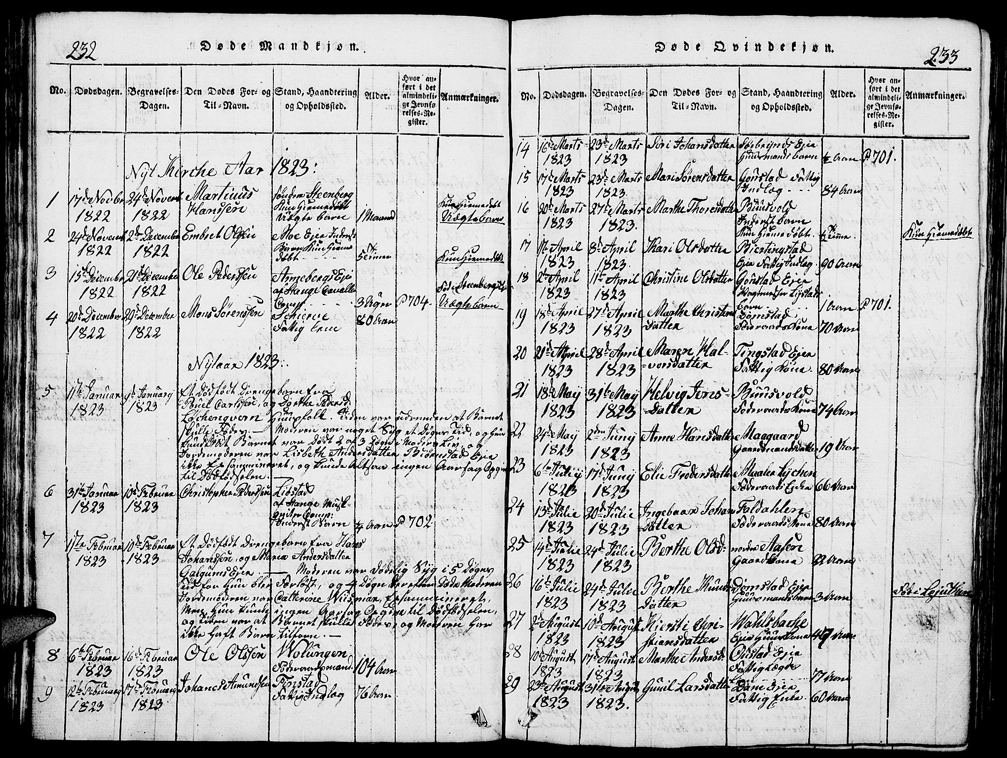 Romedal prestekontor, SAH/PREST-004/L/L0005: Parish register (copy) no. 5, 1814-1829, p. 232-233