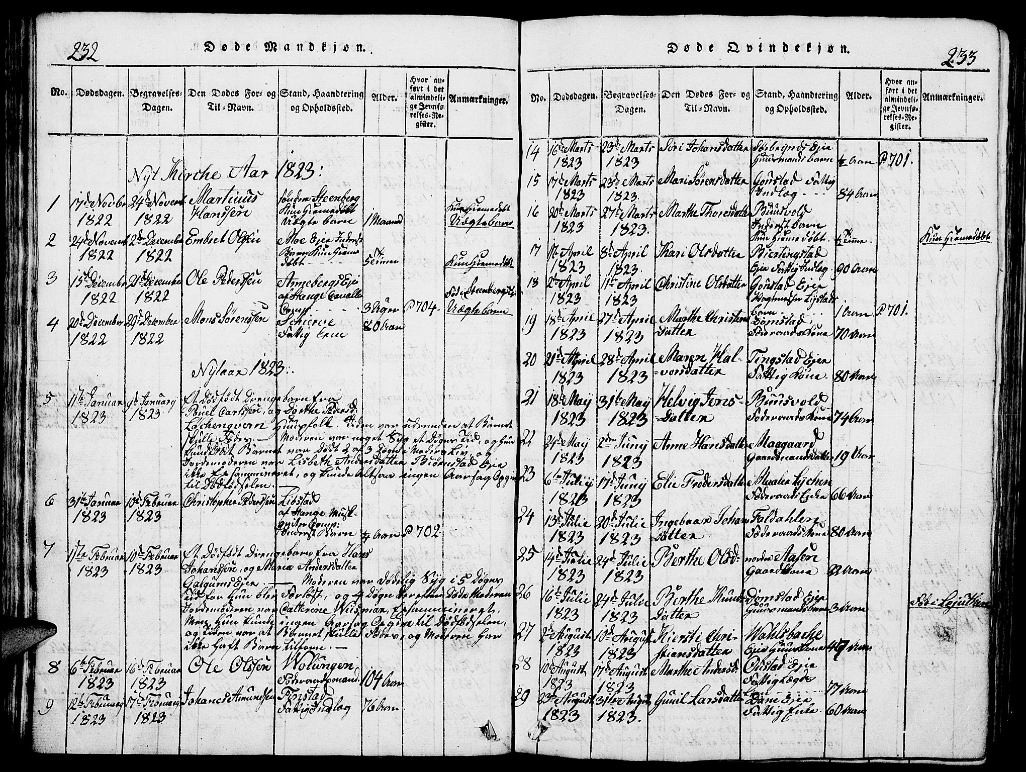 Romedal prestekontor, AV/SAH-PREST-004/L/L0005: Parish register (copy) no. 5, 1814-1829, p. 232-233