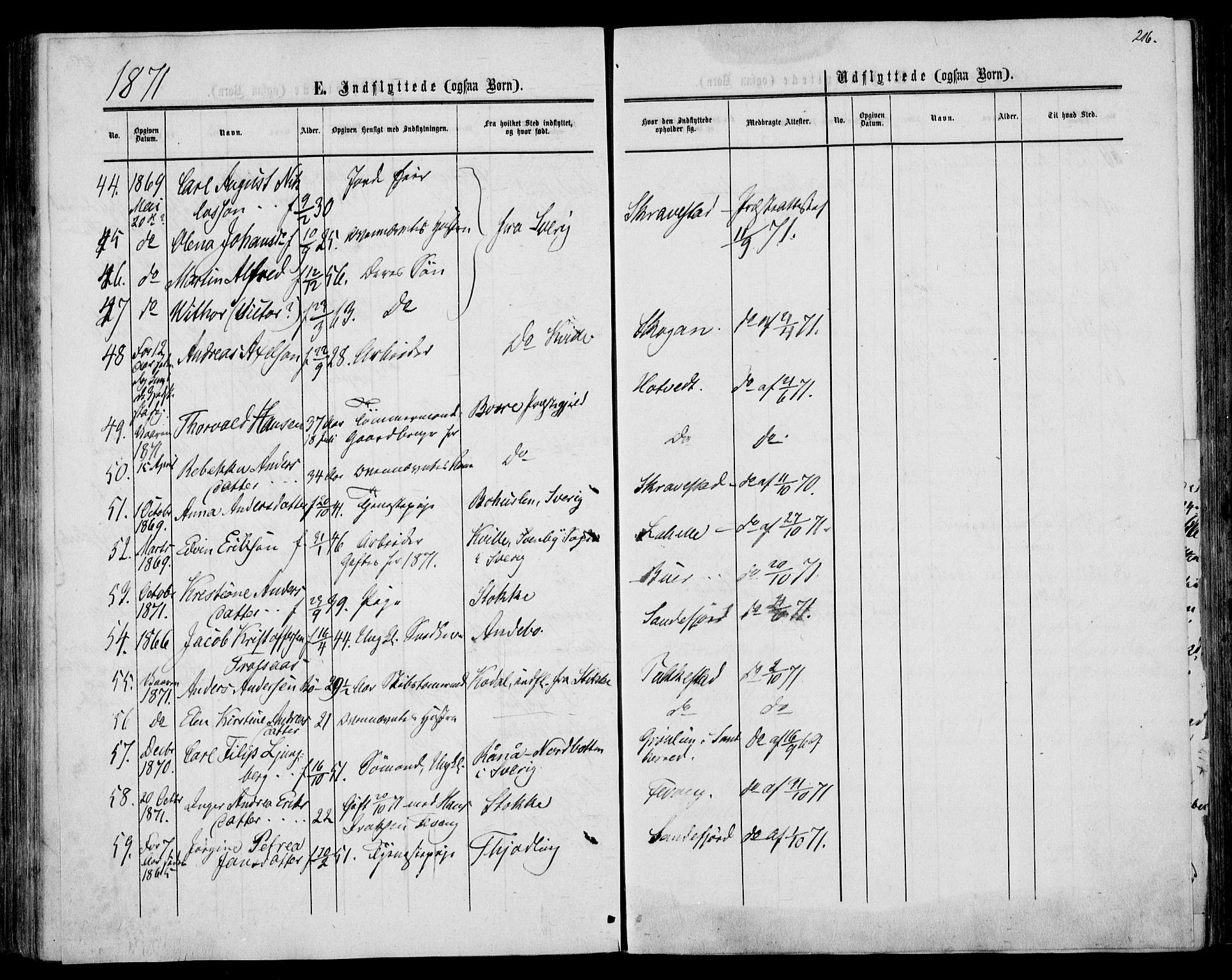 Sandar kirkebøker, AV/SAKO-A-243/F/Fa/L0009: Parish register (official) no. 9, 1862-1871, p. 216