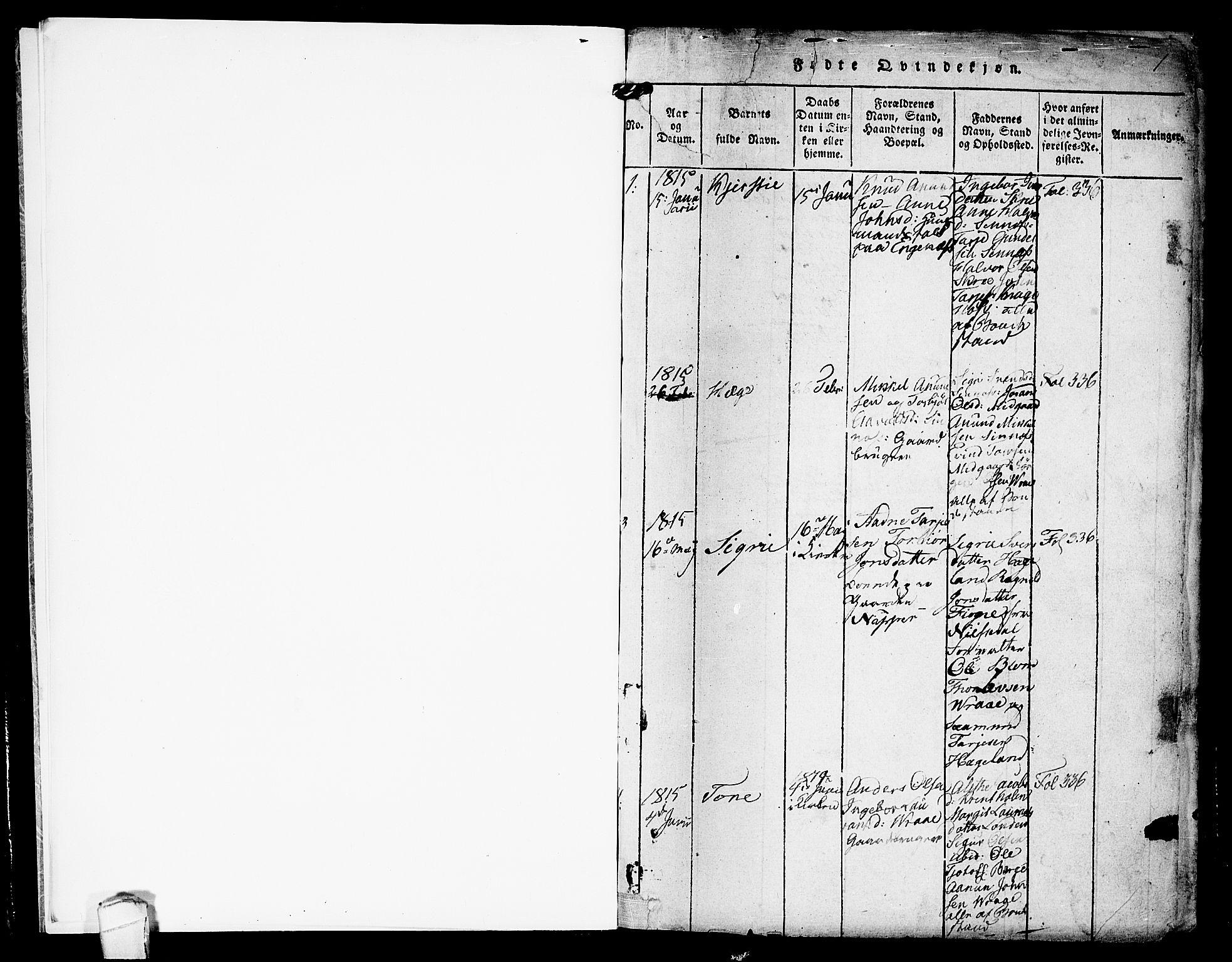 Kviteseid kirkebøker, SAKO/A-276/F/Fc/L0001: Parish register (official) no. III 1, 1815-1836, p. 1