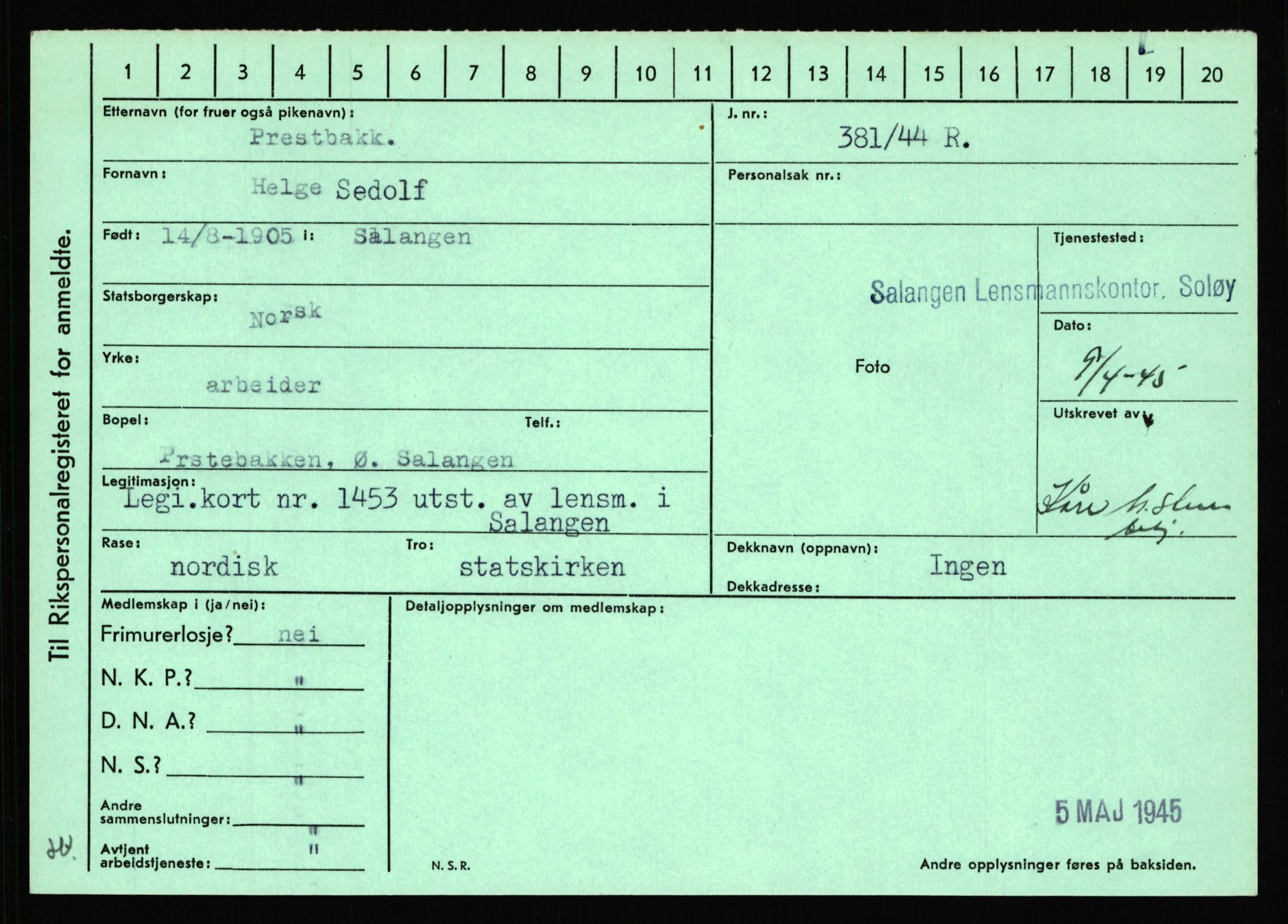 Statspolitiet - Hovedkontoret / Osloavdelingen, AV/RA-S-1329/C/Ca/L0012: Oanæs - Quistgaard	, 1943-1945, p. 4783