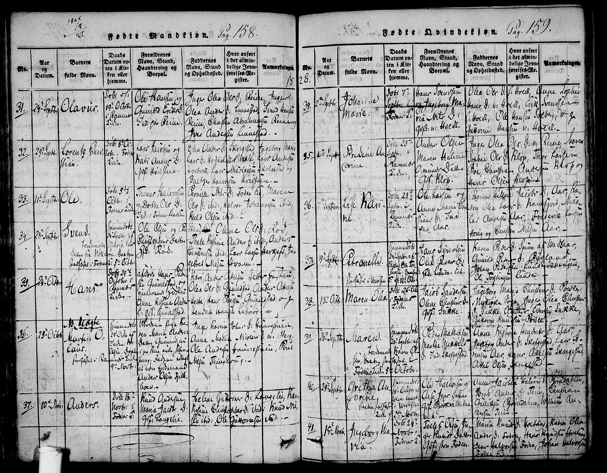Ramnes kirkebøker, AV/SAKO-A-314/F/Fa/L0004: Parish register (official) no. I 4, 1813-1840, p. 158-159