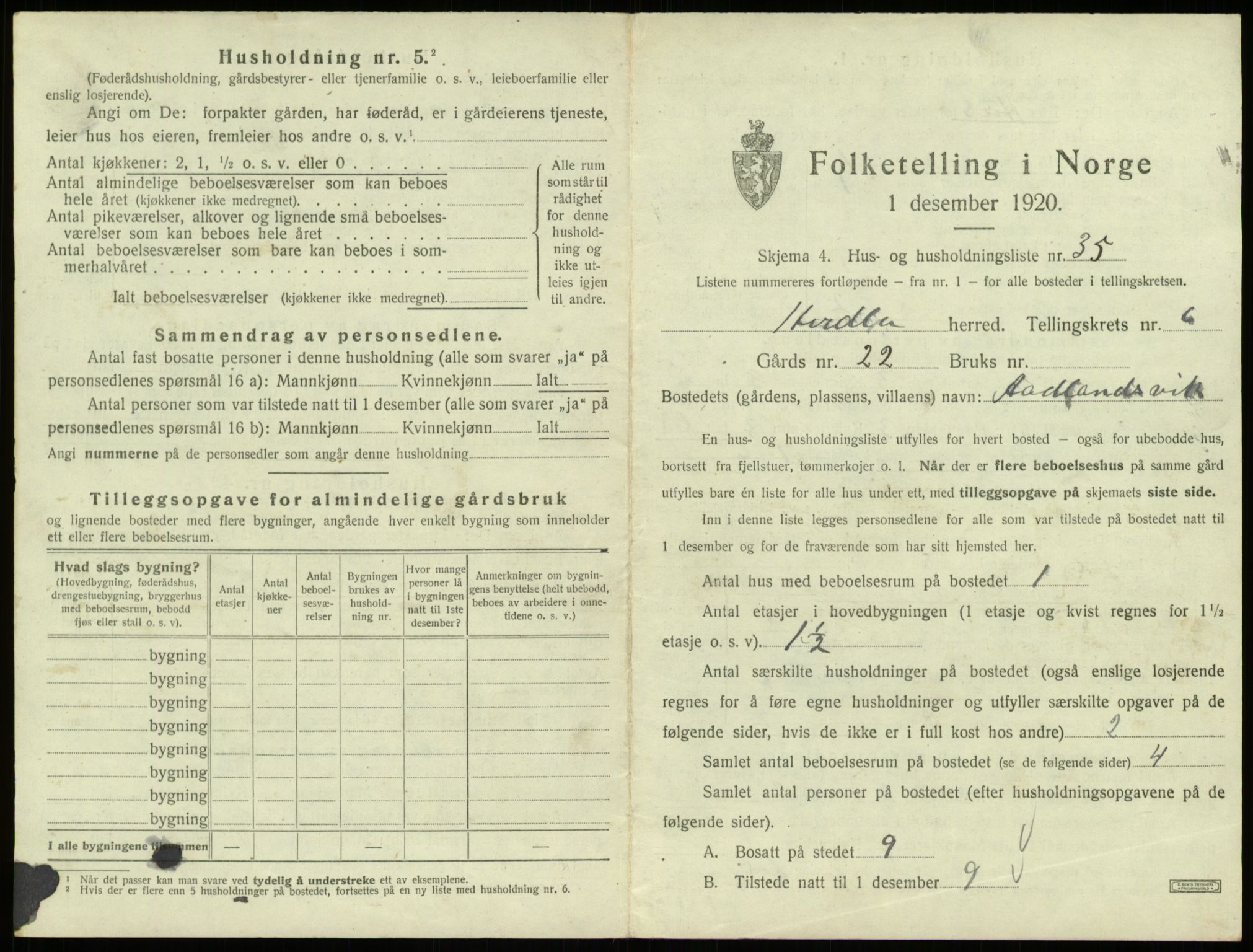 SAB, 1920 census for Herdla, 1920, p. 577