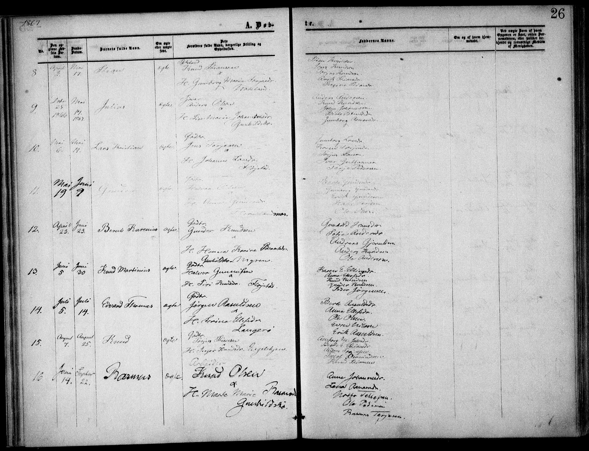 Austre Moland sokneprestkontor, SAK/1111-0001/F/Fa/Faa/L0008: Parish register (official) no. A 8, 1858-1868, p. 26