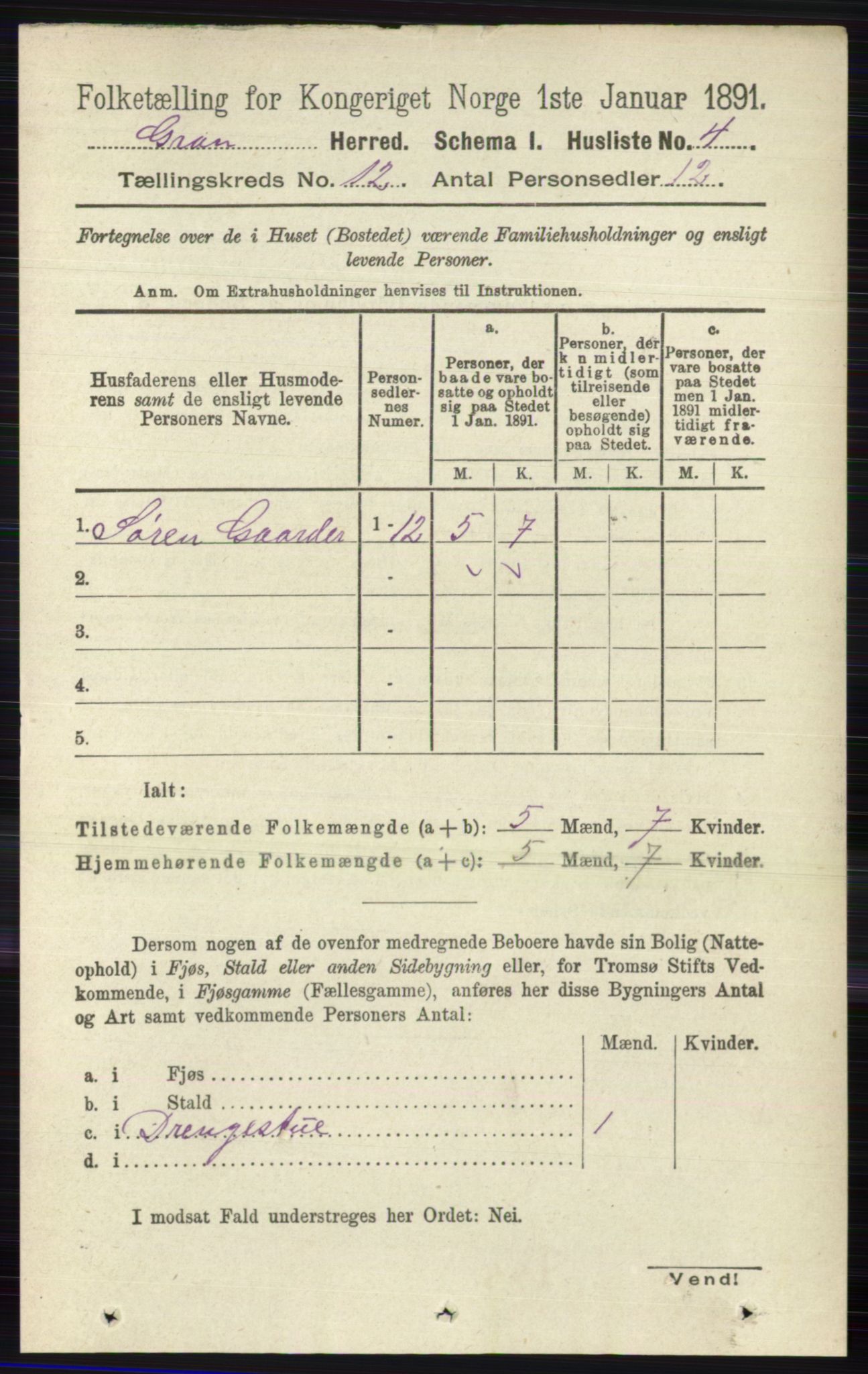 RA, 1891 census for 0534 Gran, 1891, p. 6082