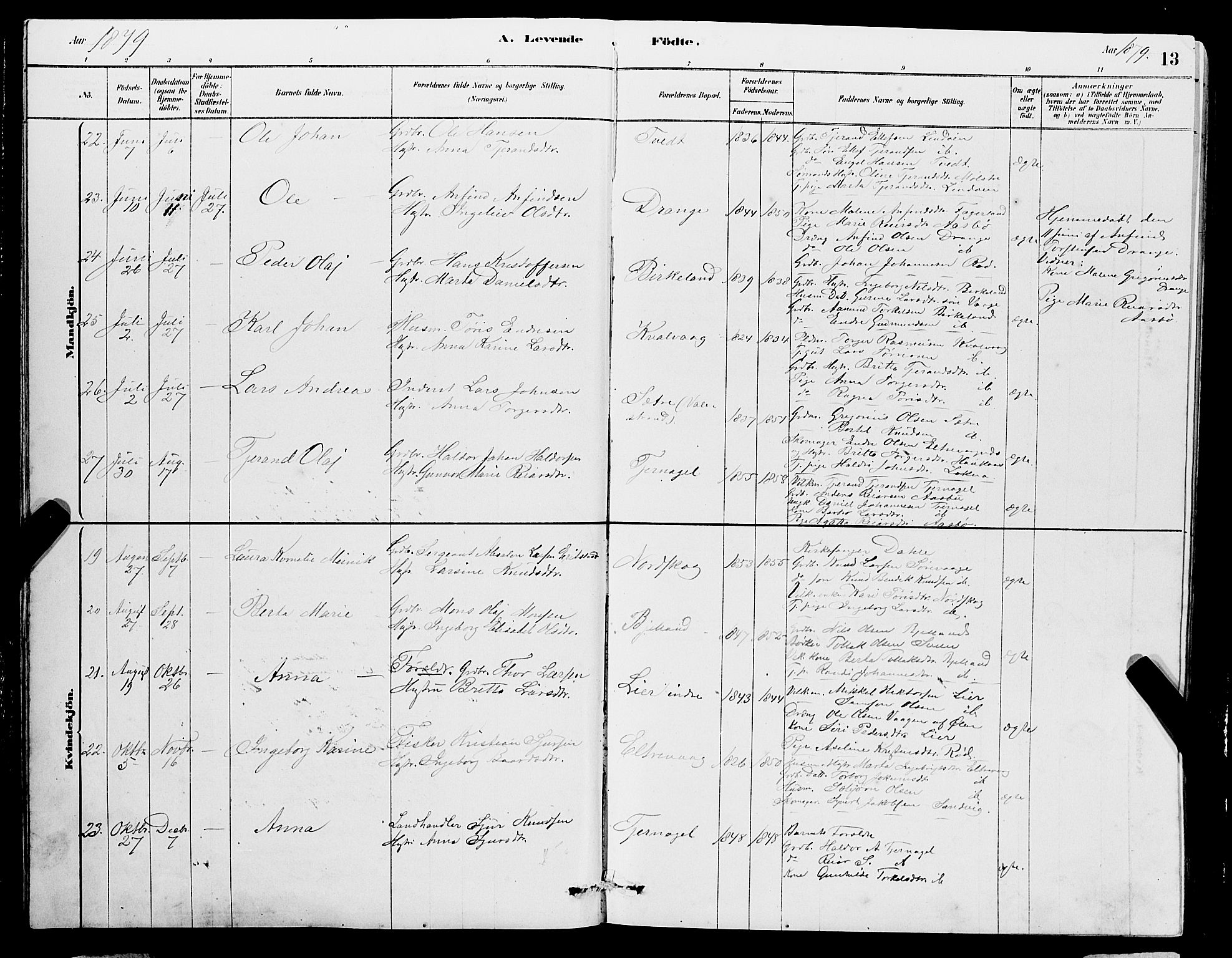 Sveio Sokneprestembete, AV/SAB-A-78501/H/Hab: Parish register (copy) no. A 3, 1878-1896, p. 13