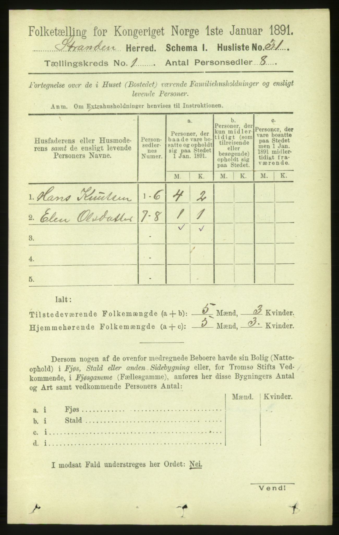 RA, 1891 census for 1525 Stranda, 1891, p. 50