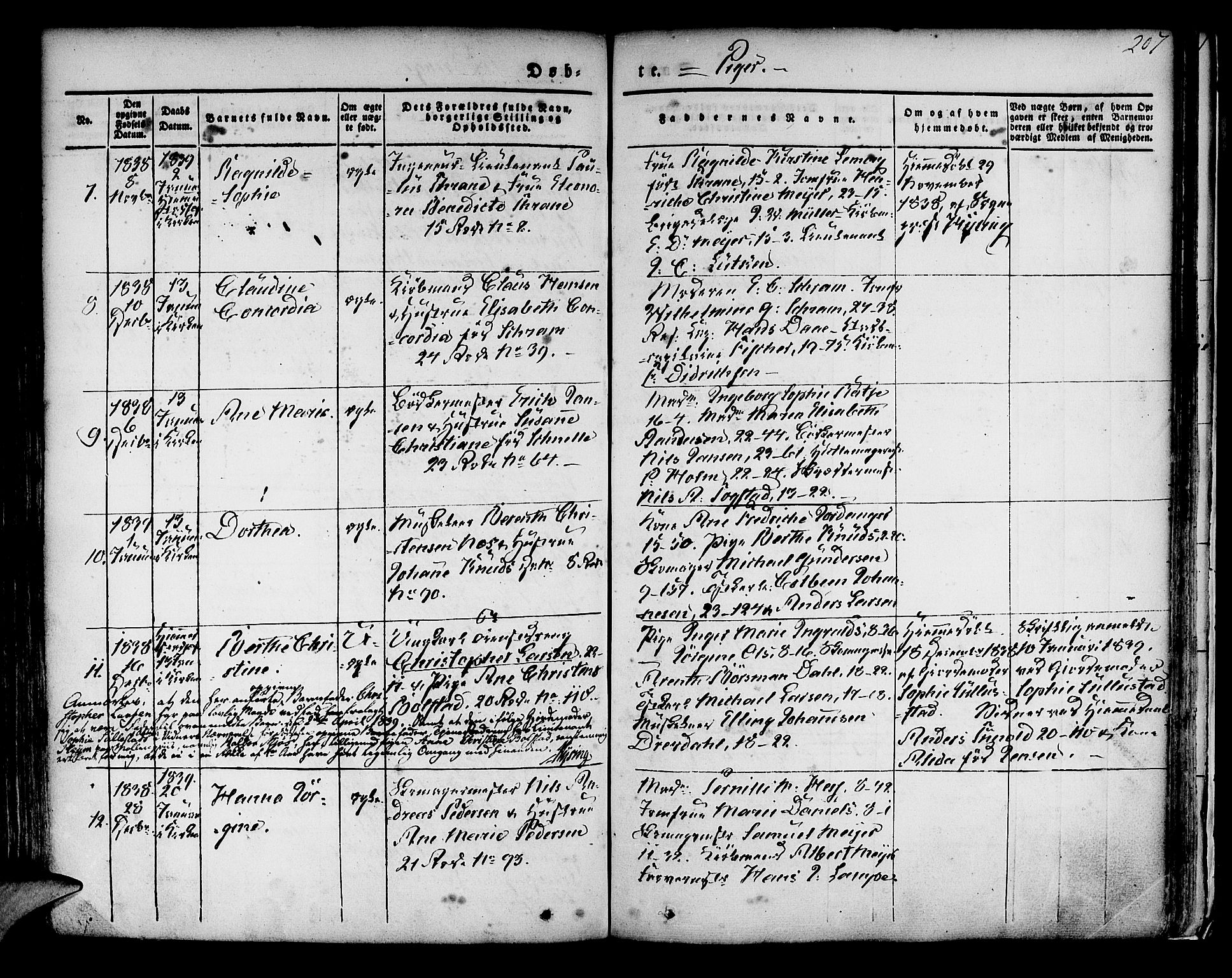 Korskirken sokneprestembete, SAB/A-76101/H/Hab: Parish register (copy) no. A 5I, 1831-1844, p. 207