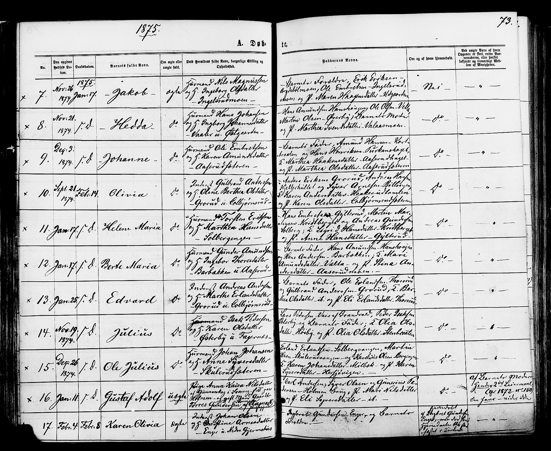 Vinger prestekontor, AV/SAH-PREST-024/H/Ha/Haa/L0012: Parish register (official) no. 12, 1871-1880, p. 73