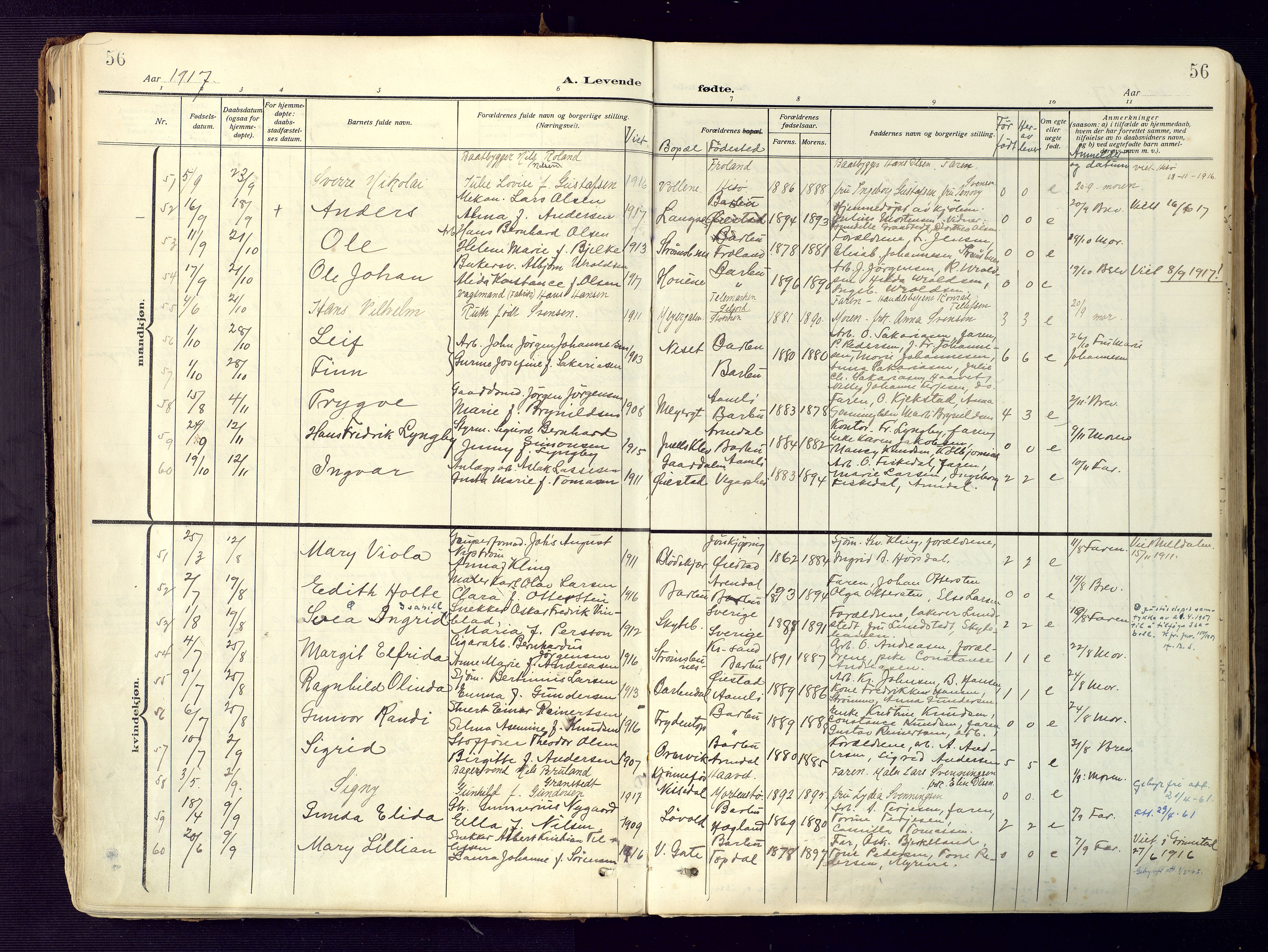 Barbu sokneprestkontor, SAK/1111-0003/F/Fa/L0006: Parish register (official) no. A 6, 1910-1929, p. 56