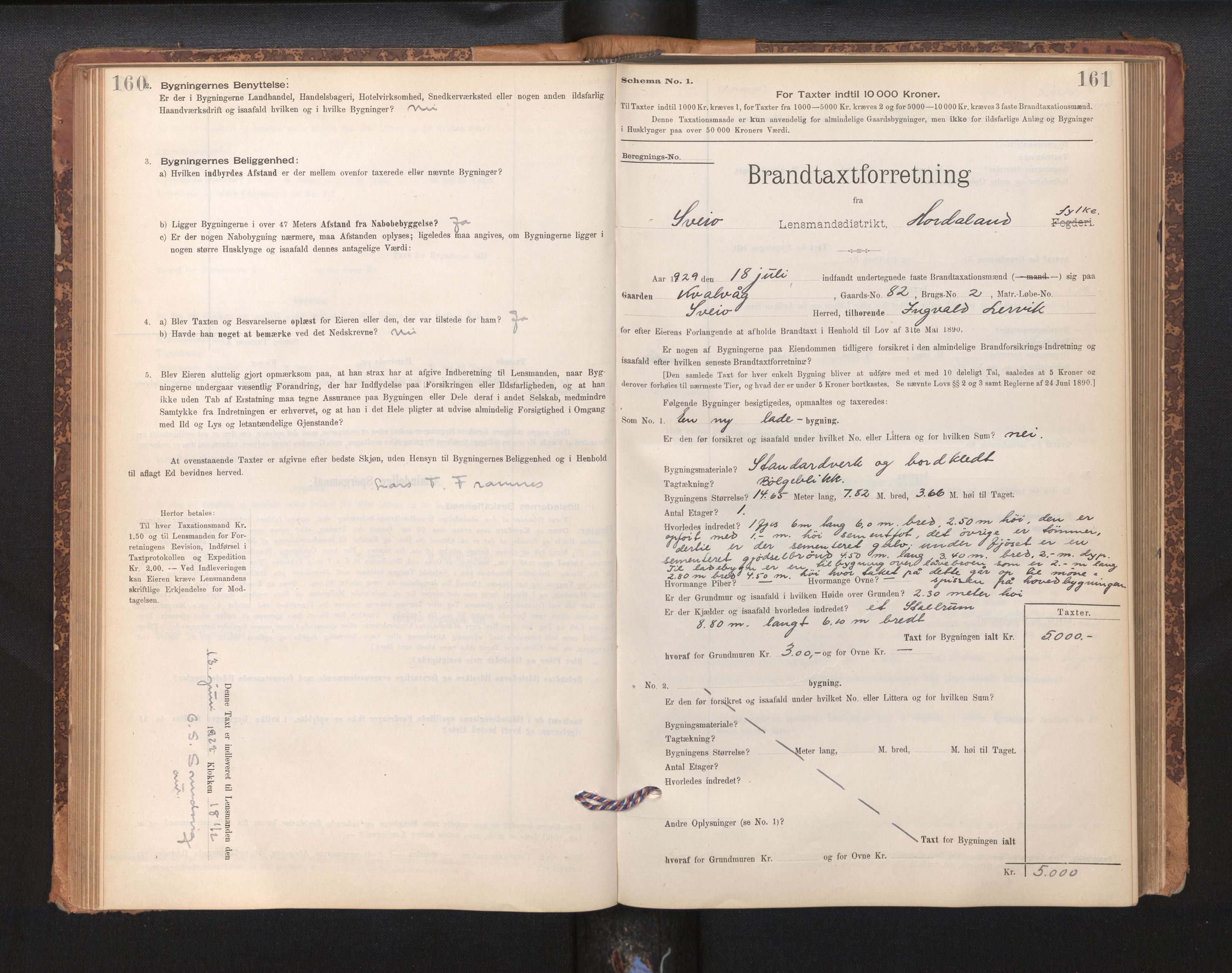 Lensmannen i Sveio, AV/SAB-A-35301/0012/L0008: Branntakstprotokoll, skjematakst, 1912-1939, p. 160-161