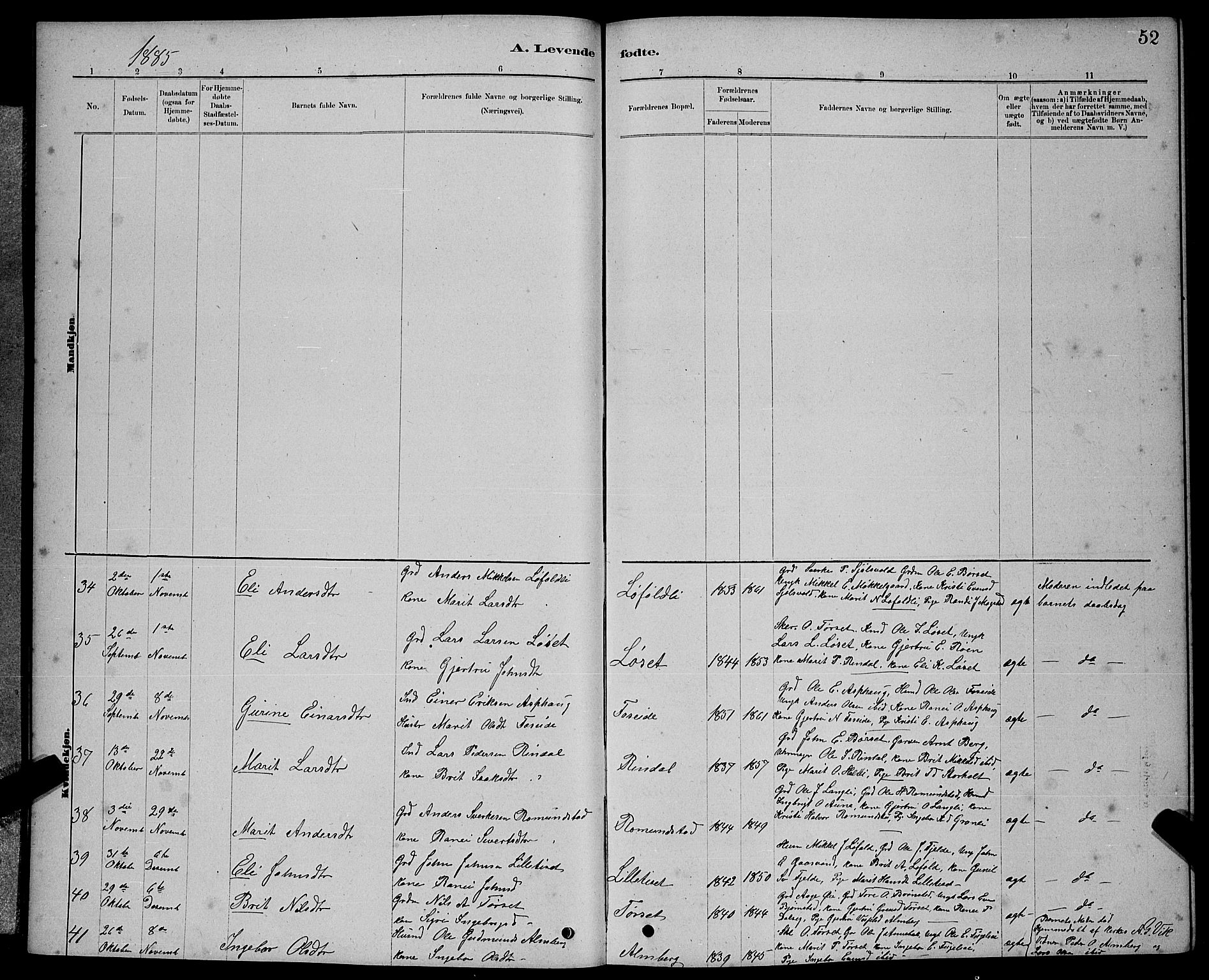 Ministerialprotokoller, klokkerbøker og fødselsregistre - Møre og Romsdal, AV/SAT-A-1454/598/L1077: Parish register (copy) no. 598C02, 1879-1891, p. 52