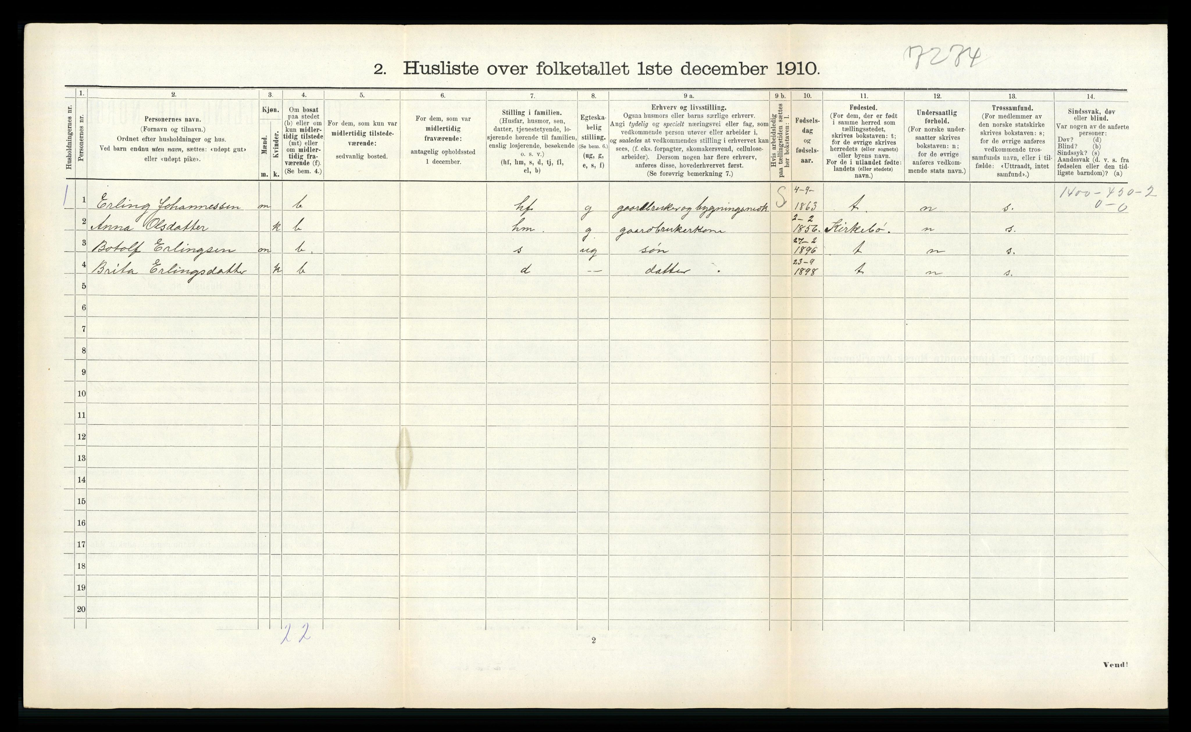 RA, 1910 census for Vik, 1910, p. 446