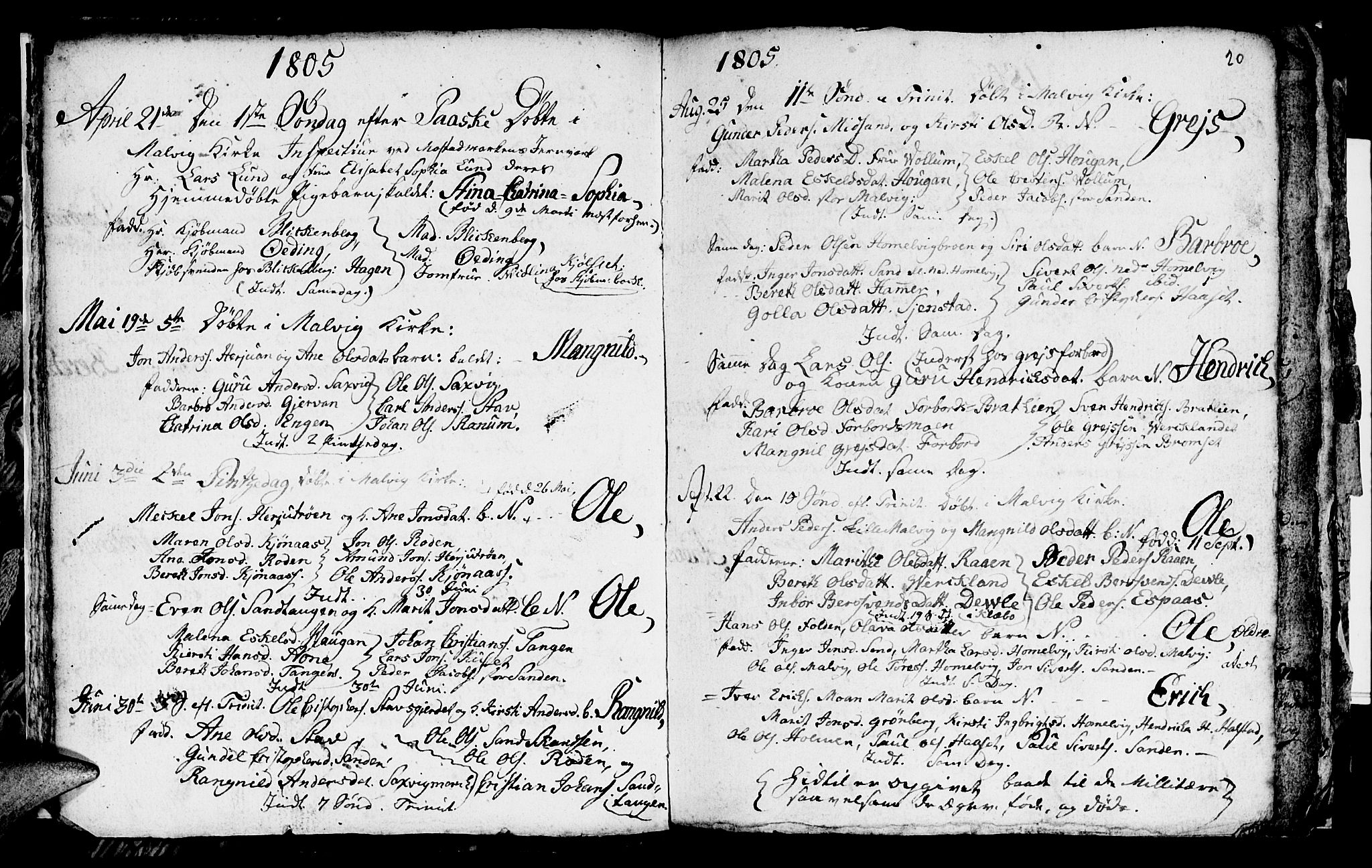 Ministerialprotokoller, klokkerbøker og fødselsregistre - Sør-Trøndelag, SAT/A-1456/616/L0419: Parish register (copy) no. 616C02, 1797-1816, p. 20