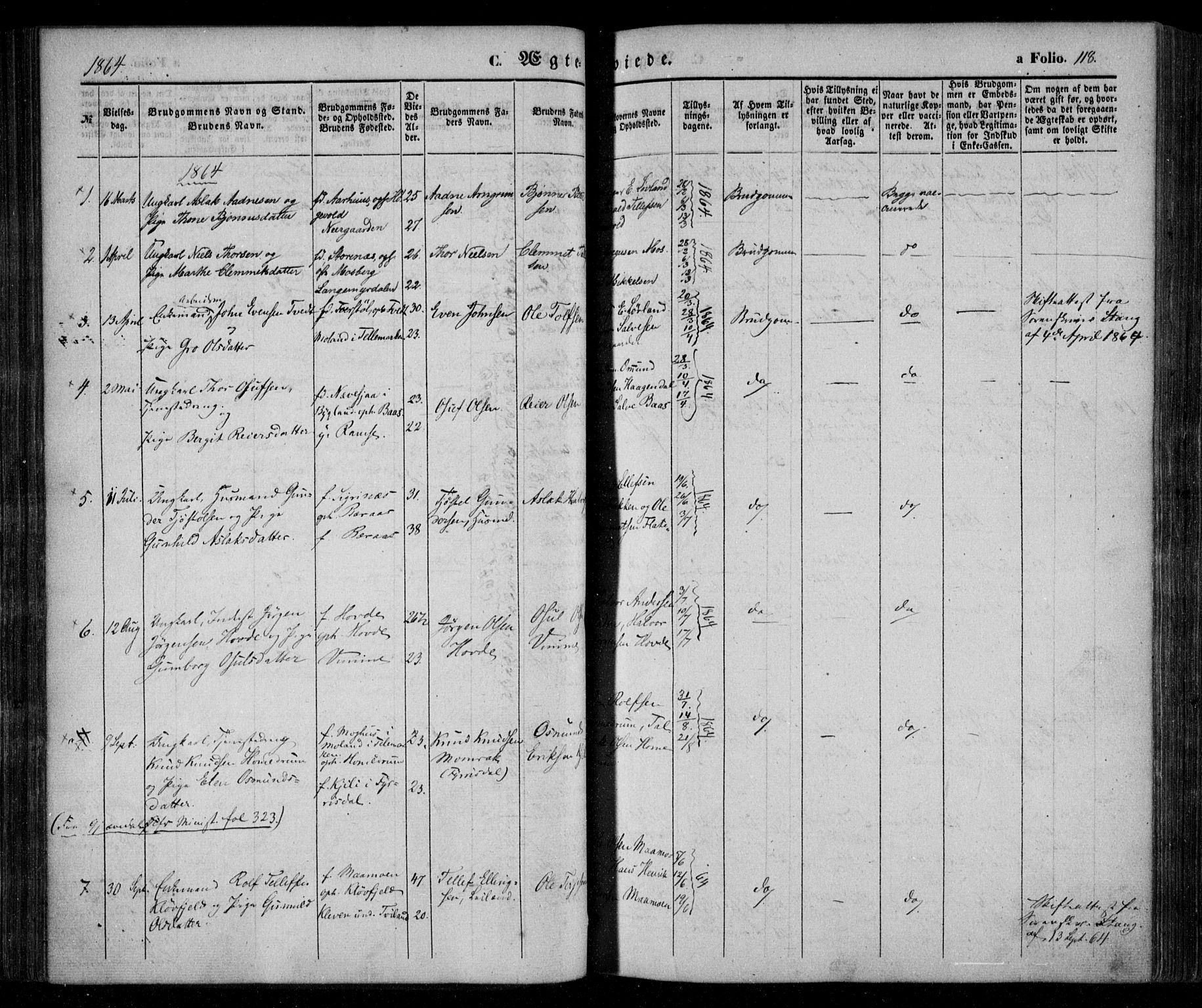 Åmli sokneprestkontor, AV/SAK-1111-0050/F/Fa/Fac/L0008: Parish register (official) no. A 8, 1852-1869, p. 118