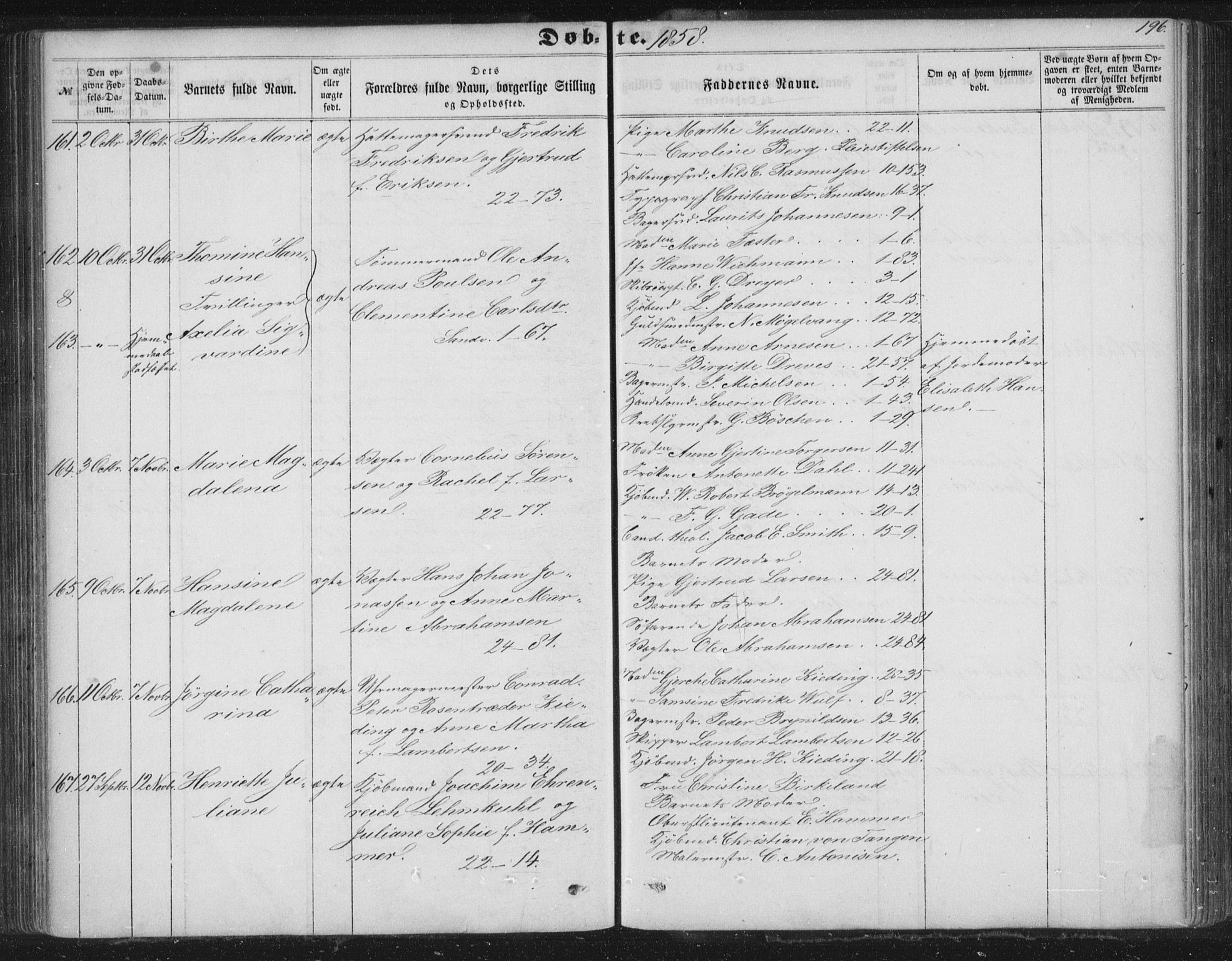 Korskirken sokneprestembete, AV/SAB-A-76101/H/Haa/L0018: Parish register (official) no. B 4, 1857-1866, p. 196