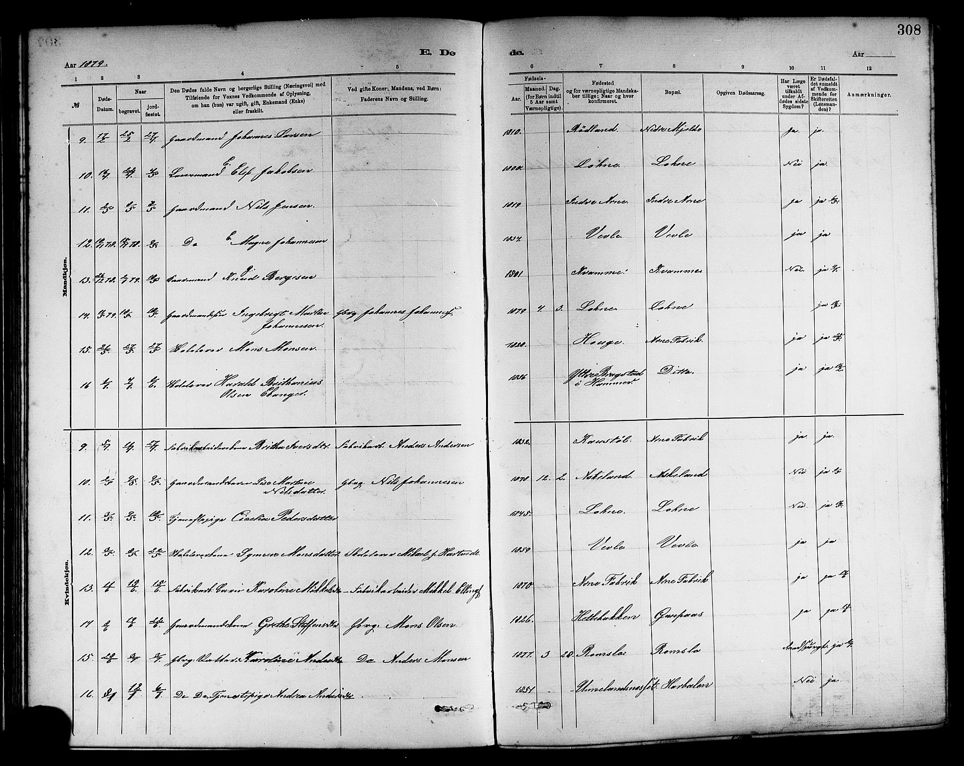 Haus sokneprestembete, AV/SAB-A-75601/H/Haa: Parish register (official) no. A 19II, 1878-1886, p. 308