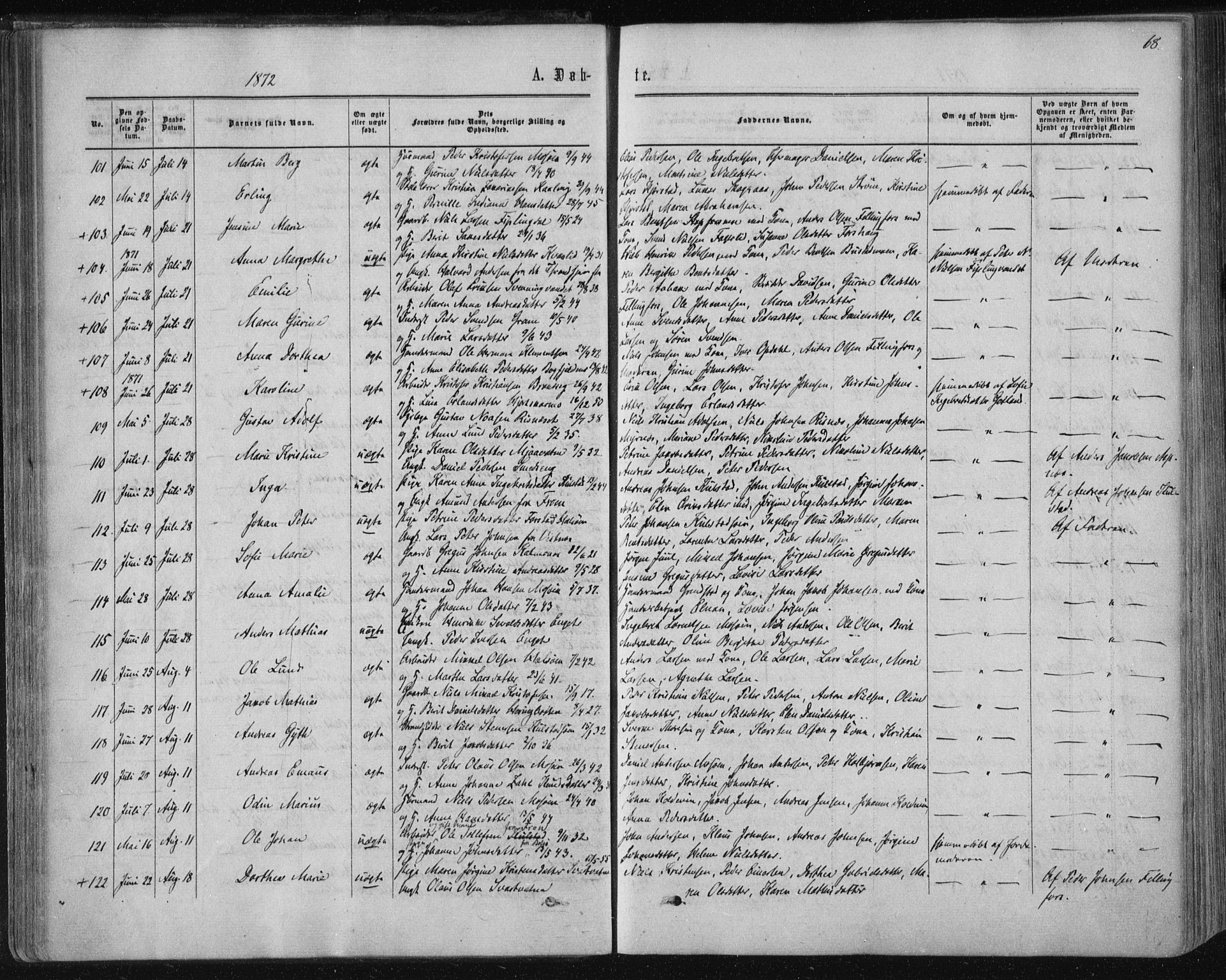 Ministerialprotokoller, klokkerbøker og fødselsregistre - Nordland, SAT/A-1459/820/L0294: Parish register (official) no. 820A15, 1866-1879, p. 68