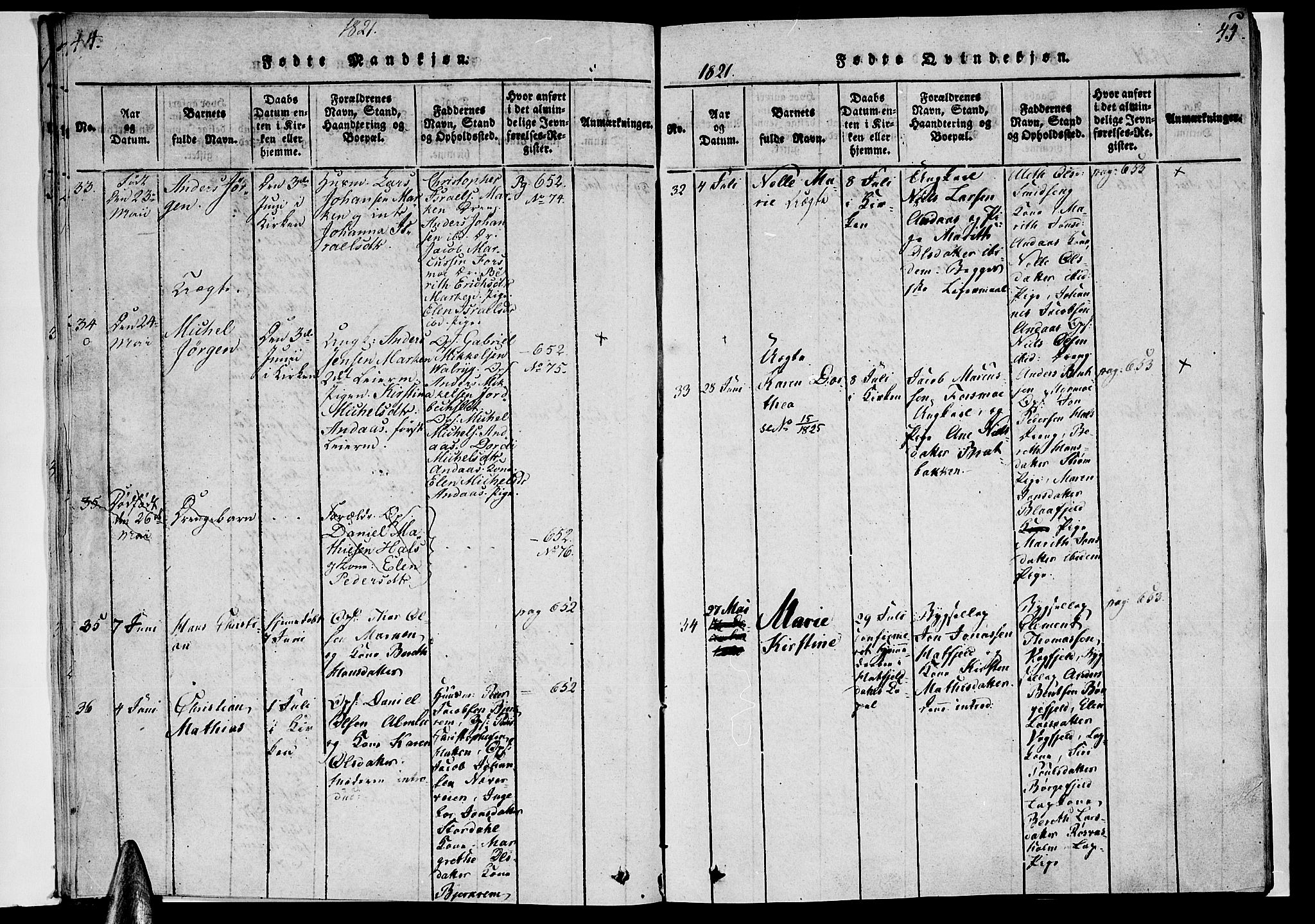 Ministerialprotokoller, klokkerbøker og fødselsregistre - Nordland, AV/SAT-A-1459/820/L0288: Parish register (official) no. 820A09, 1820-1825, p. 44-45