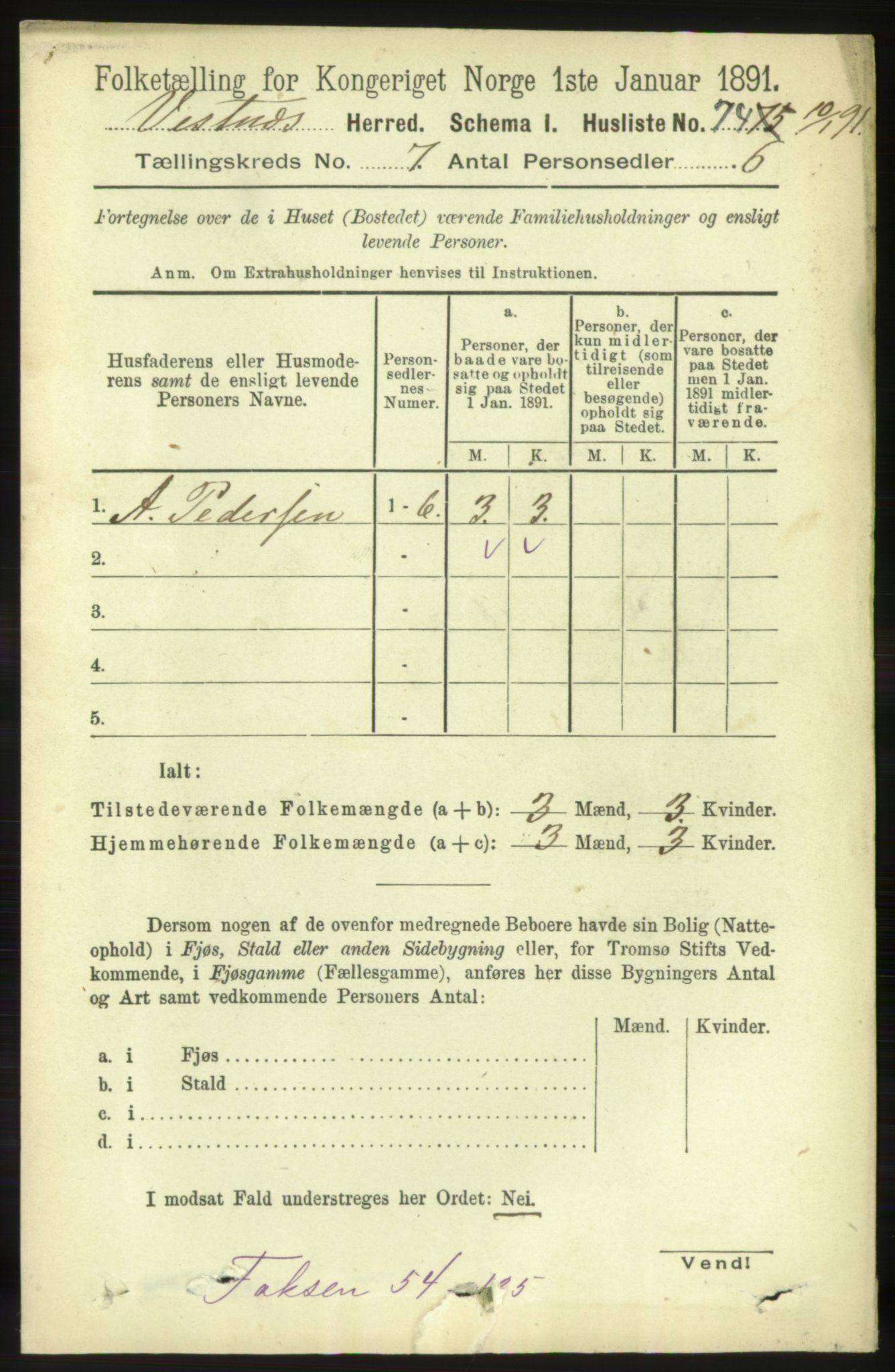 RA, 1891 census for 1535 Vestnes, 1891, p. 2690