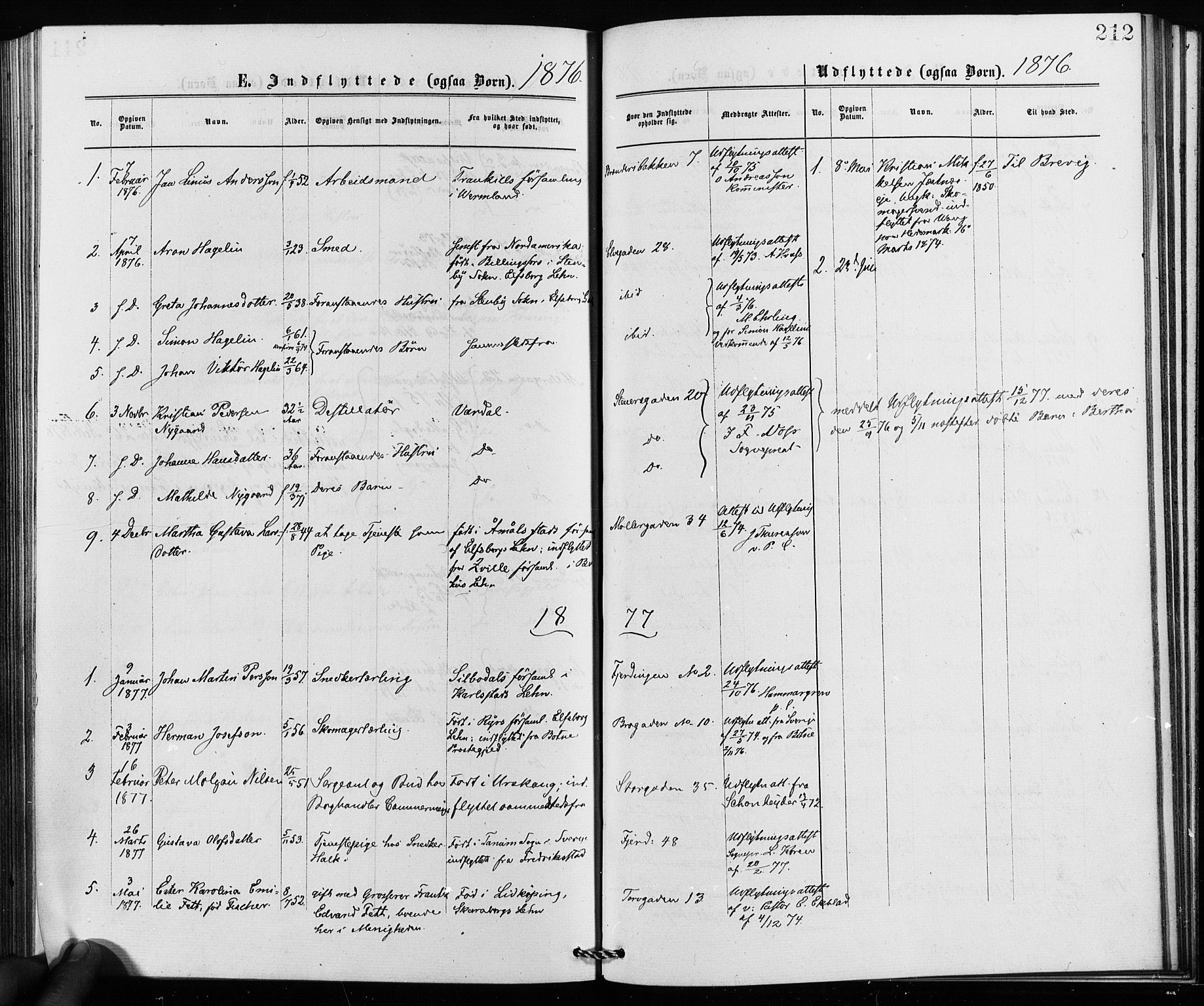 Jakob prestekontor Kirkebøker, SAO/A-10850/F/Fa/L0002: Parish register (official) no. 2, 1875-1879, p. 212