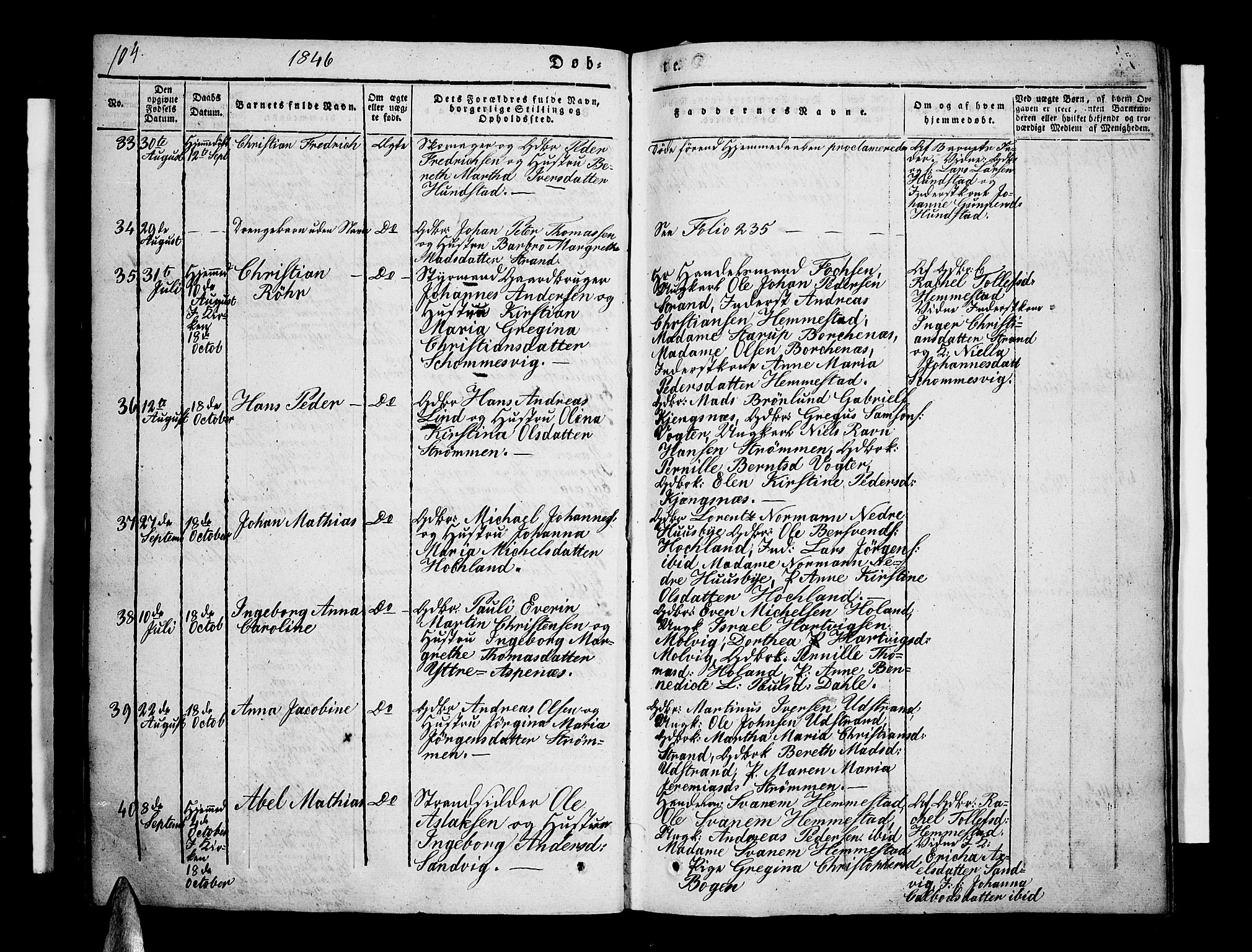 Kvæfjord sokneprestkontor, AV/SATØ-S-1323/G/Ga/Gaa/L0003kirke: Parish register (official) no. 3, 1830-1857, p. 104