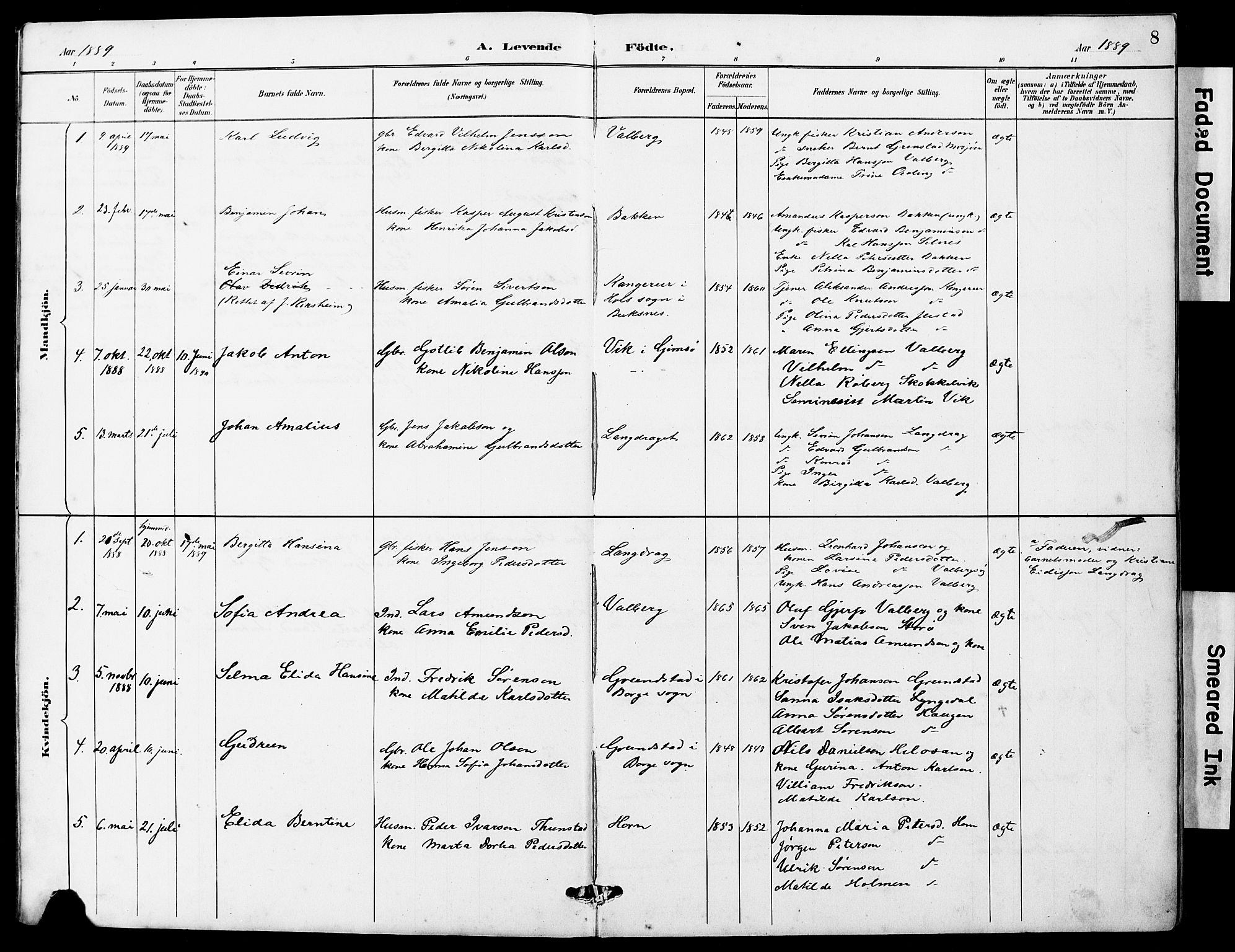 Ministerialprotokoller, klokkerbøker og fødselsregistre - Nordland, AV/SAT-A-1459/884/L1197: Parish register (copy) no. 884C03, 1888-1926, p. 8