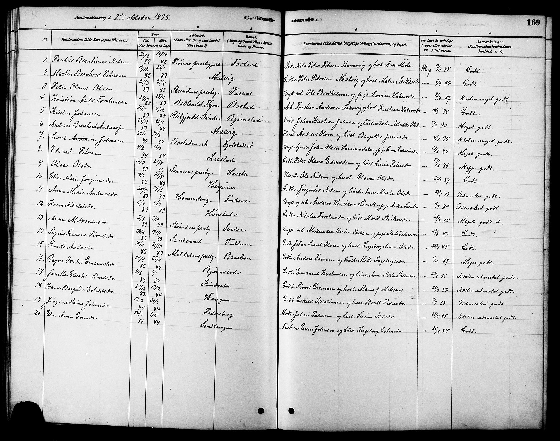 Ministerialprotokoller, klokkerbøker og fødselsregistre - Sør-Trøndelag, AV/SAT-A-1456/616/L0423: Parish register (copy) no. 616C06, 1878-1903, p. 169