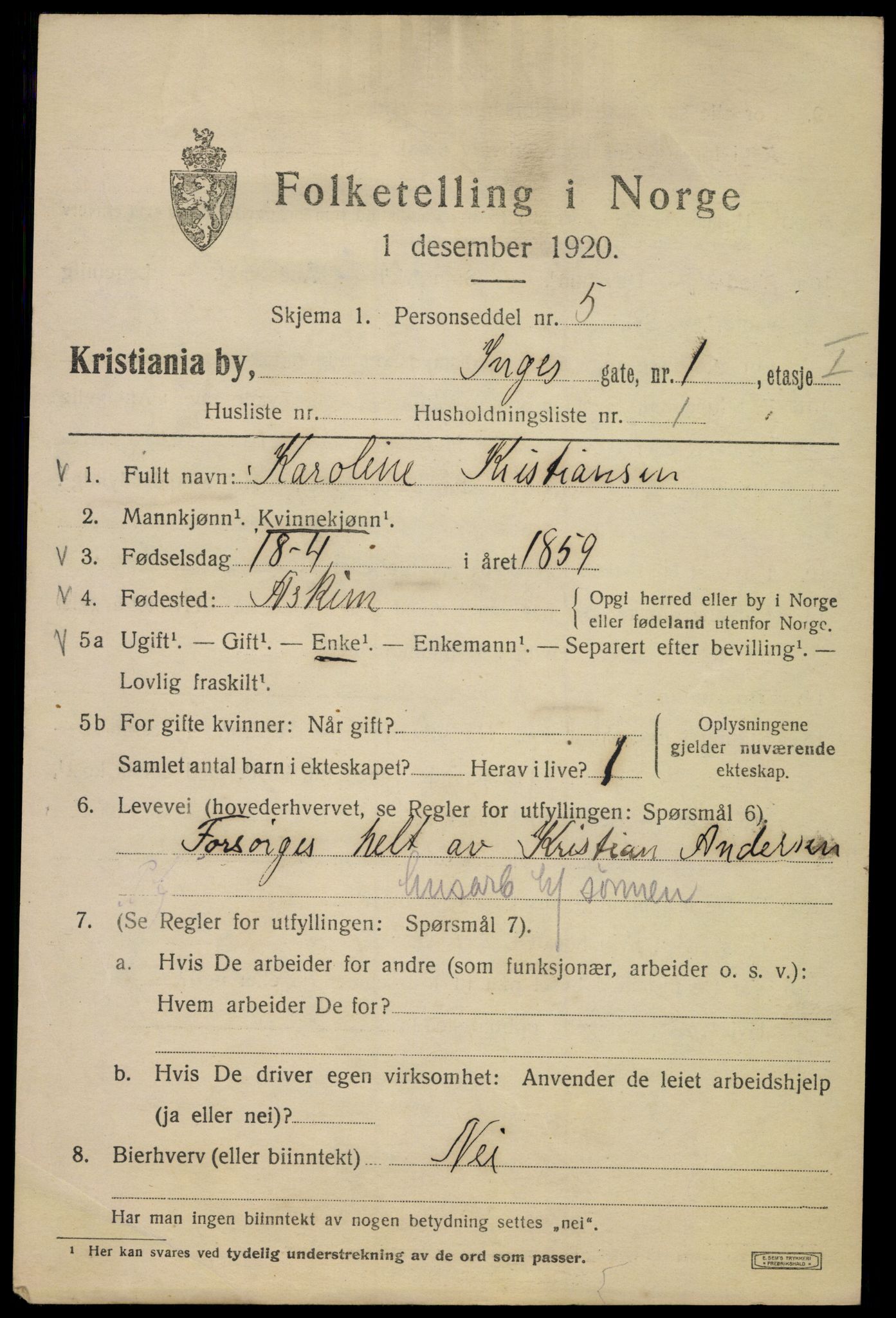 SAO, 1920 census for Kristiania, 1920, p. 309877