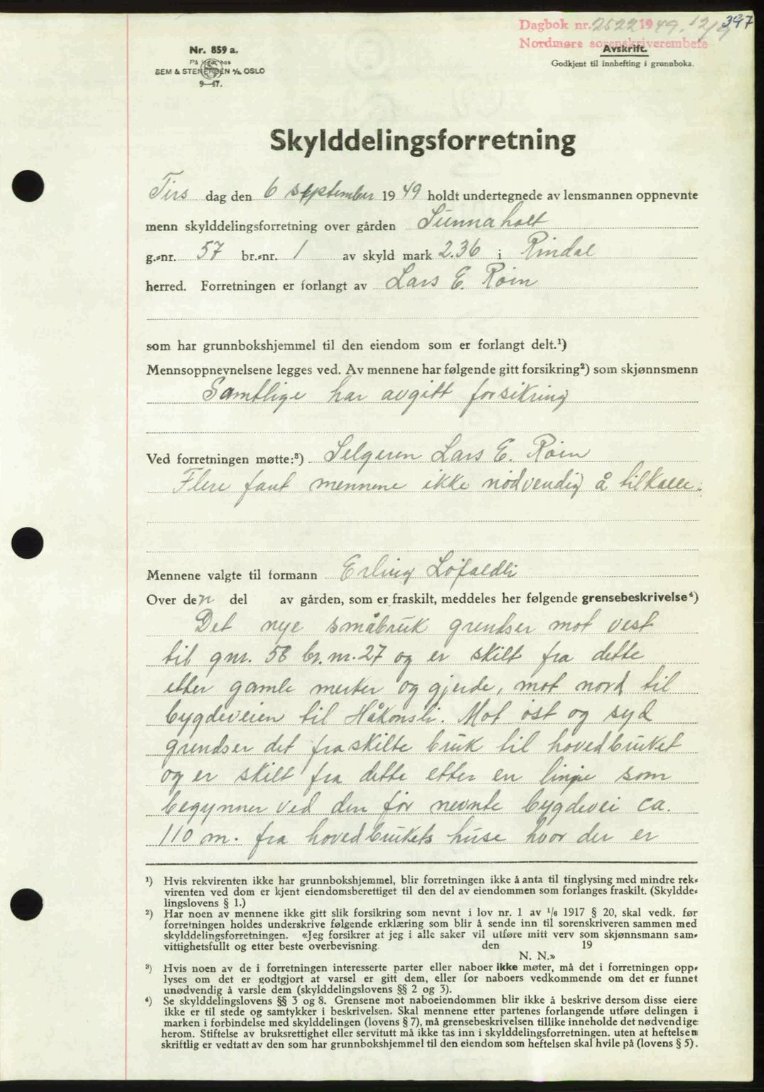 Nordmøre sorenskriveri, AV/SAT-A-4132/1/2/2Ca: Mortgage book no. A112, 1949-1949, Diary no: : 2522/1949