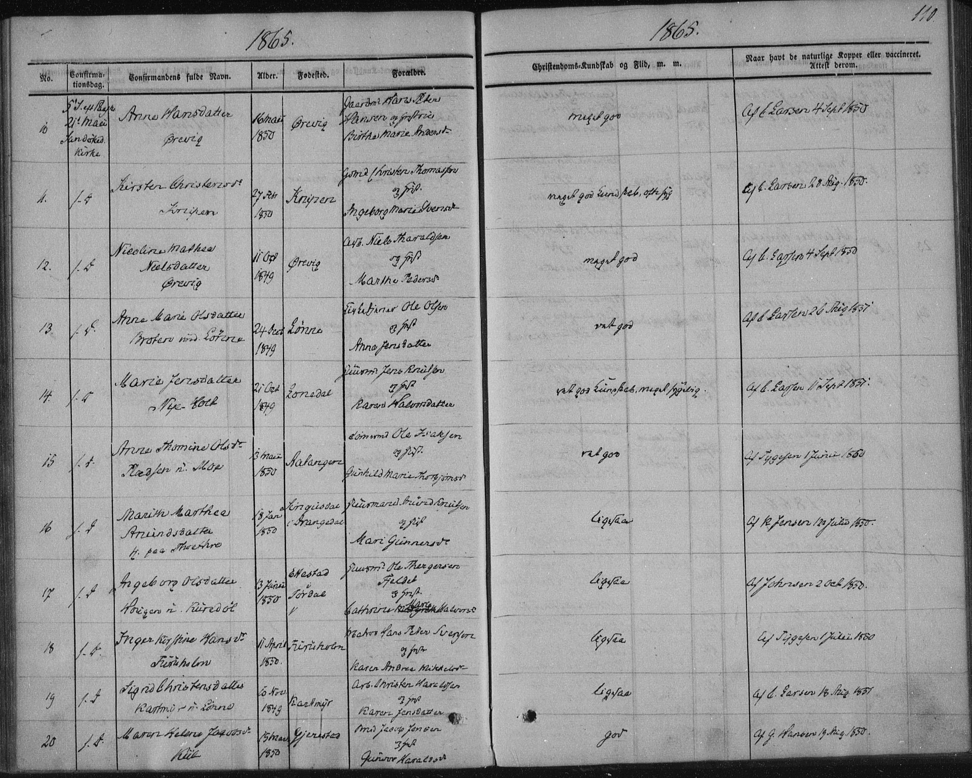 Sannidal kirkebøker, AV/SAKO-A-296/F/Fa/L0009: Parish register (official) no. 9, 1855-1873, p. 110