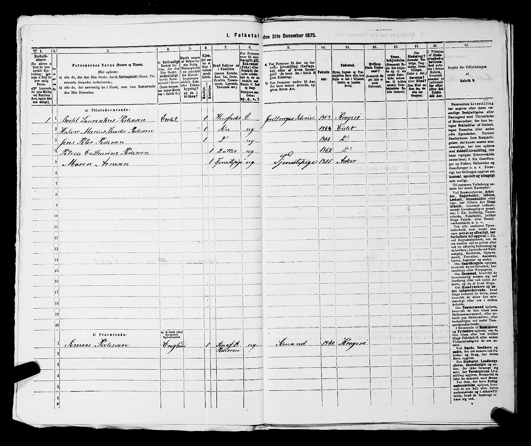 SAKO, 1875 census for 0816P Sannidal, 1875, p. 1828