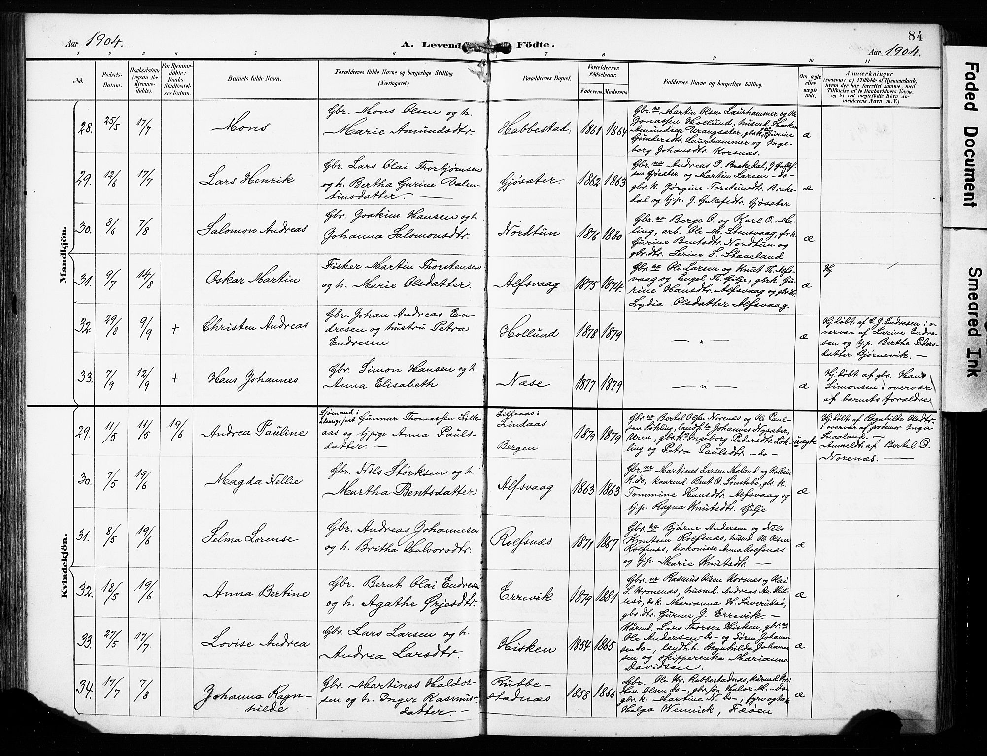 Finnås sokneprestembete, AV/SAB-A-99925/H/Ha/Haa/Haac/L0002: Parish register (official) no. C 2, 1895-1904, p. 84