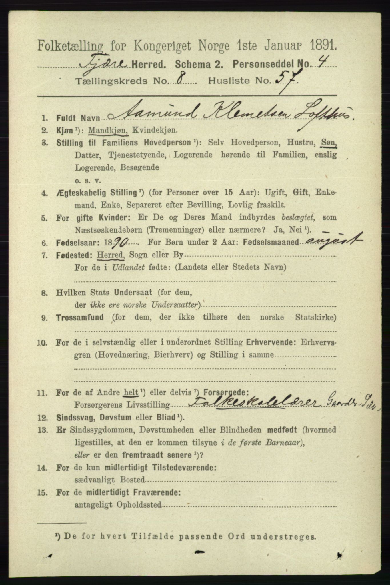 RA, 1891 census for 0923 Fjære, 1891, p. 4094