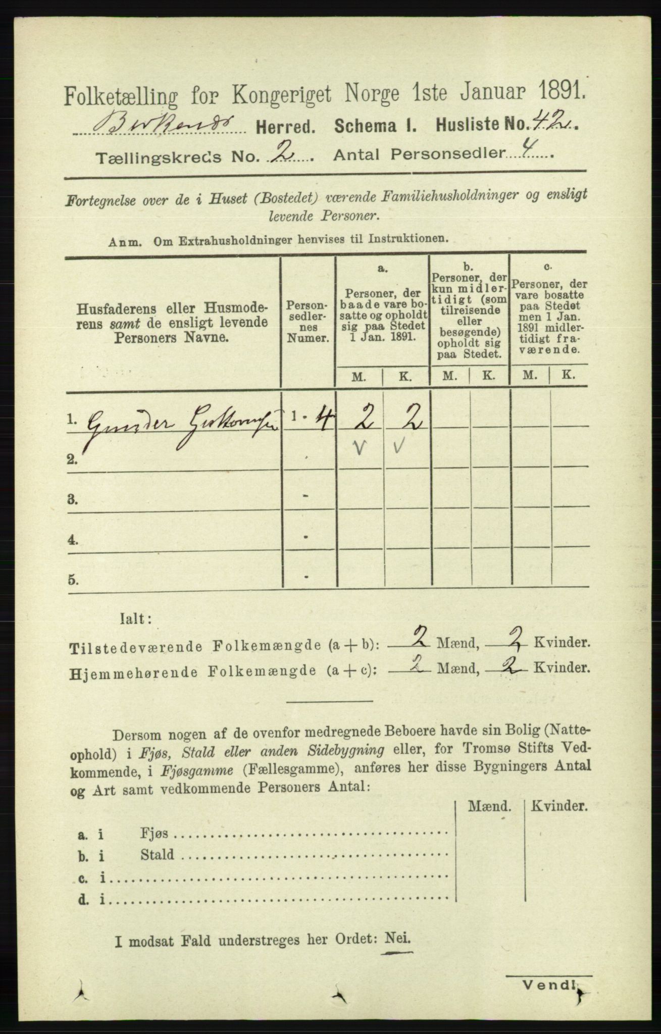 RA, 1891 Census for 0928 Birkenes, 1891, p. 489