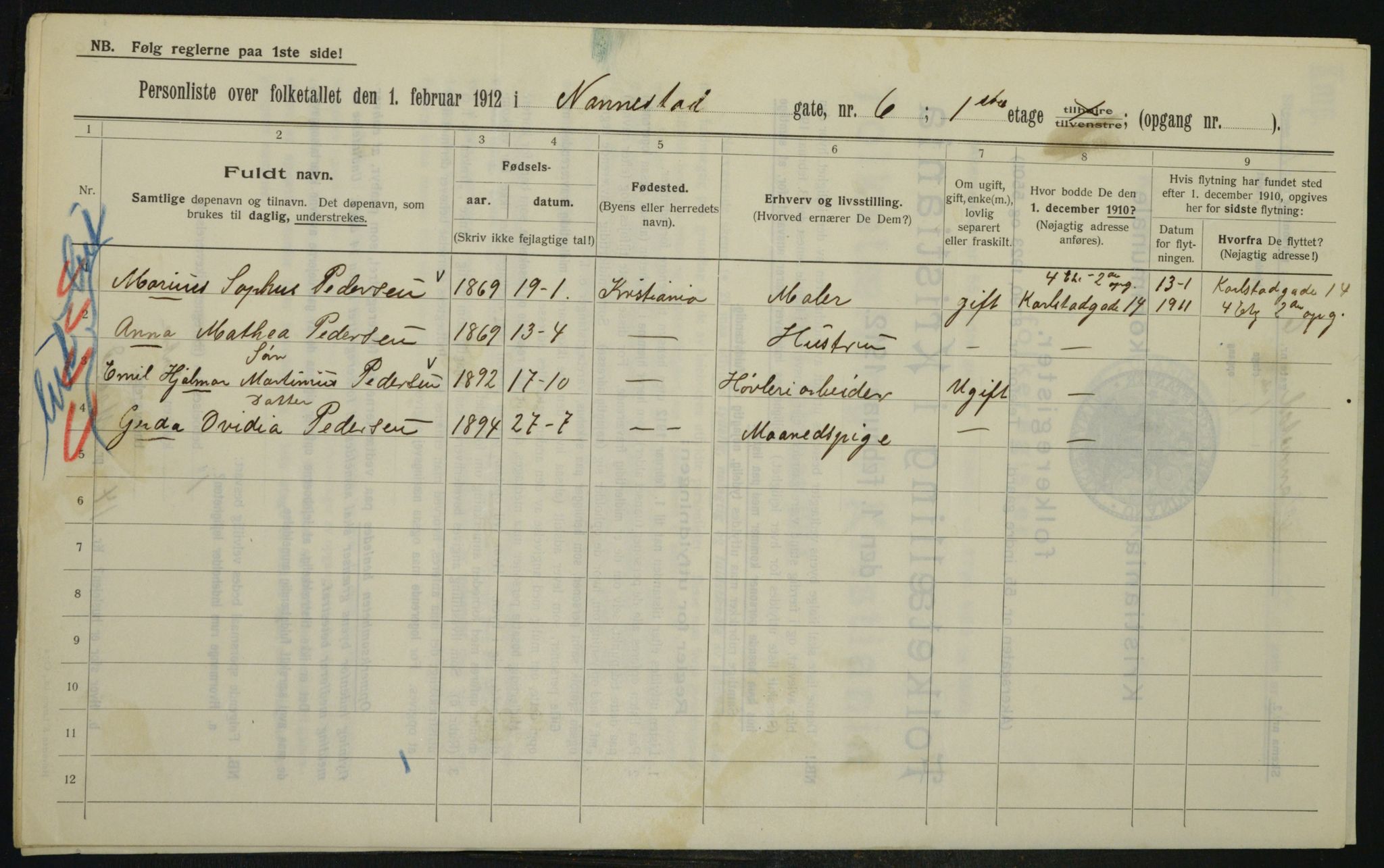 OBA, Municipal Census 1912 for Kristiania, 1912, p. 69704