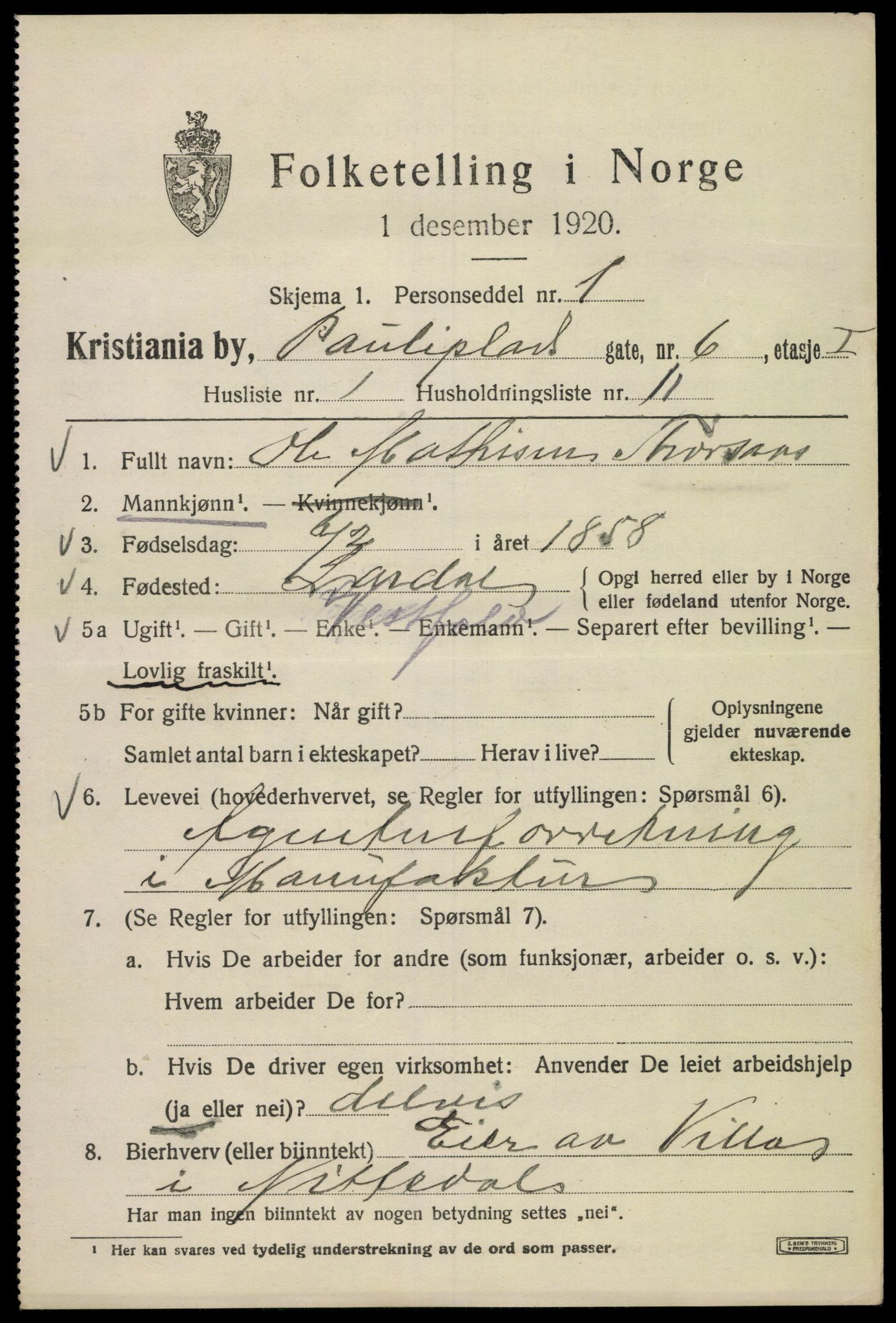 SAO, 1920 census for Kristiania, 1920, p. 446557