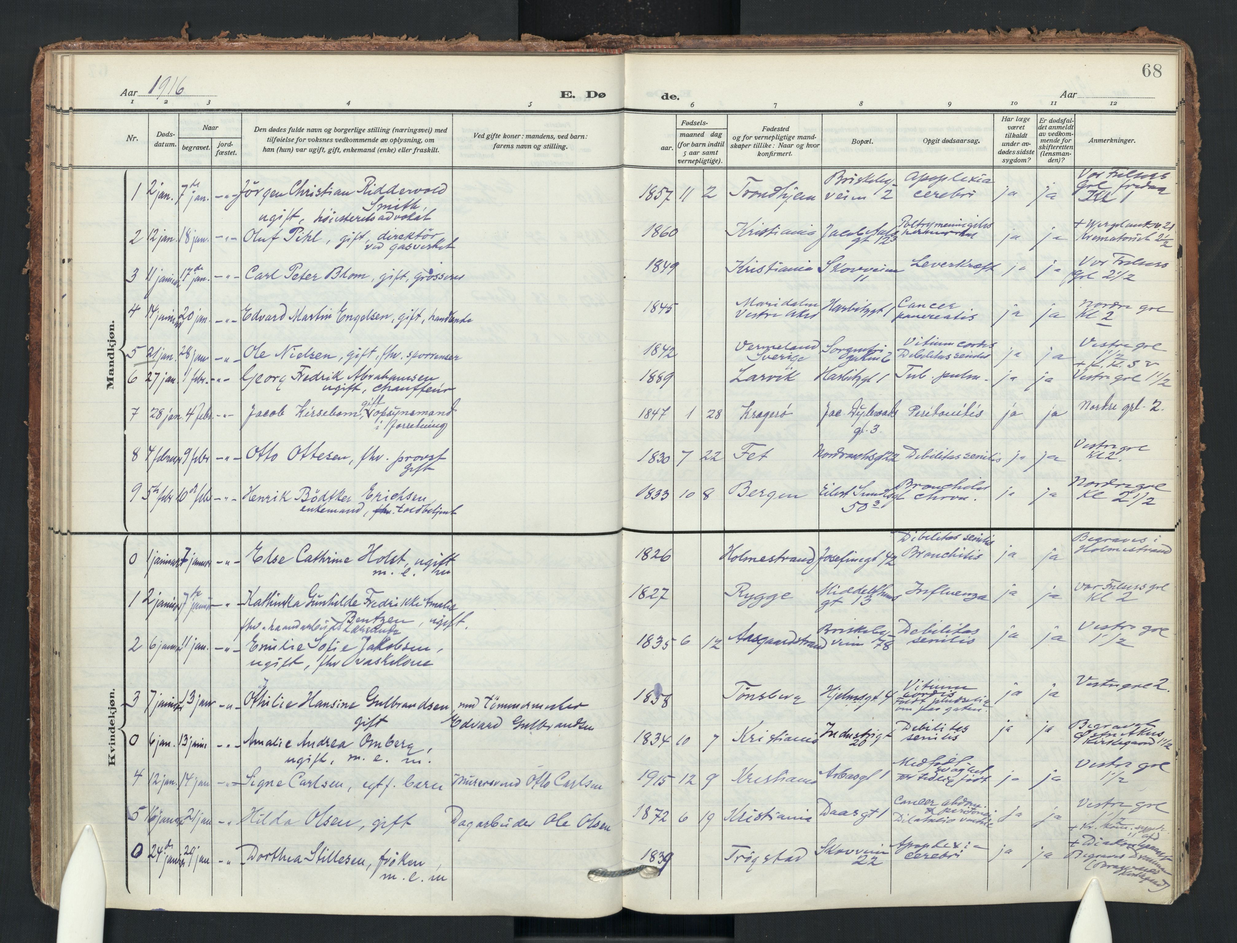 Uranienborg prestekontor Kirkebøker, SAO/A-10877/F/Fa/L0011: Parish register (official) no. 11, 1909-1926, p. 68