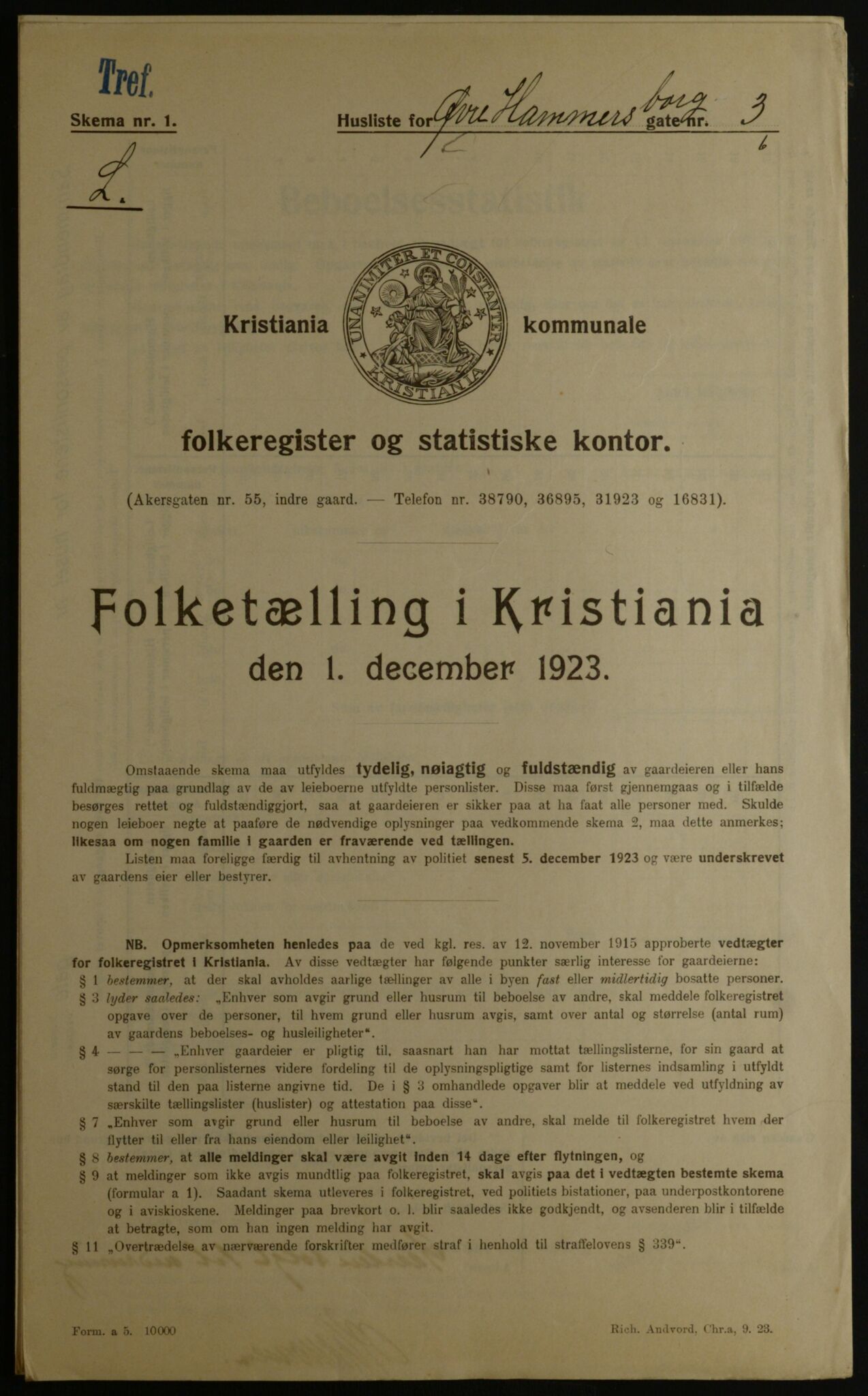 OBA, Municipal Census 1923 for Kristiania, 1923, p. 143126
