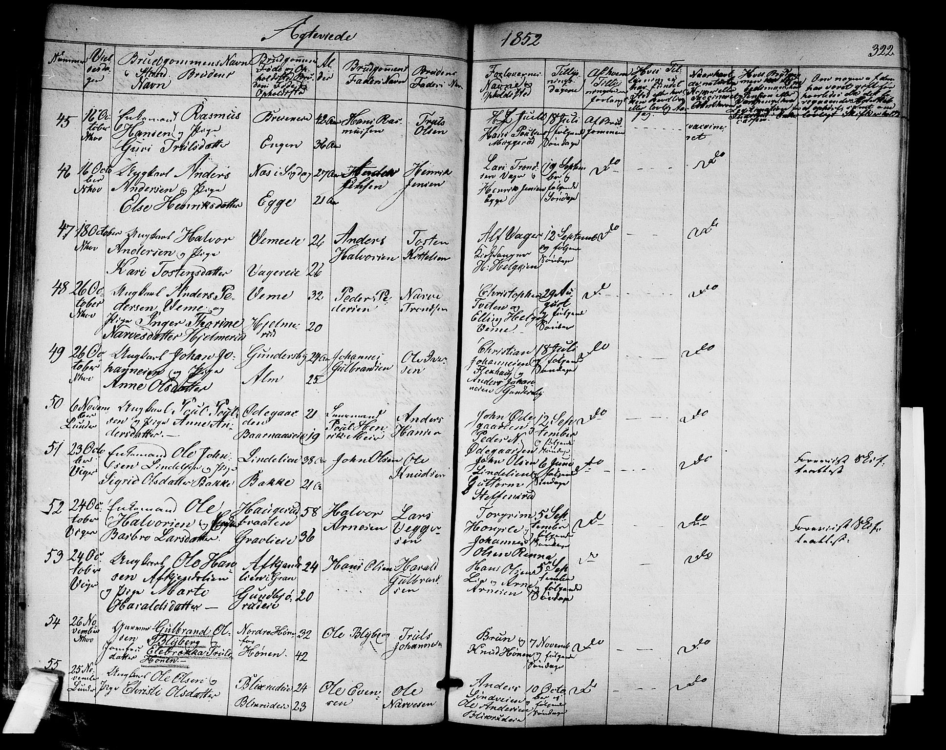 Norderhov kirkebøker, SAKO/A-237/F/Fa/L0011: Parish register (official) no. 11, 1847-1856, p. 322