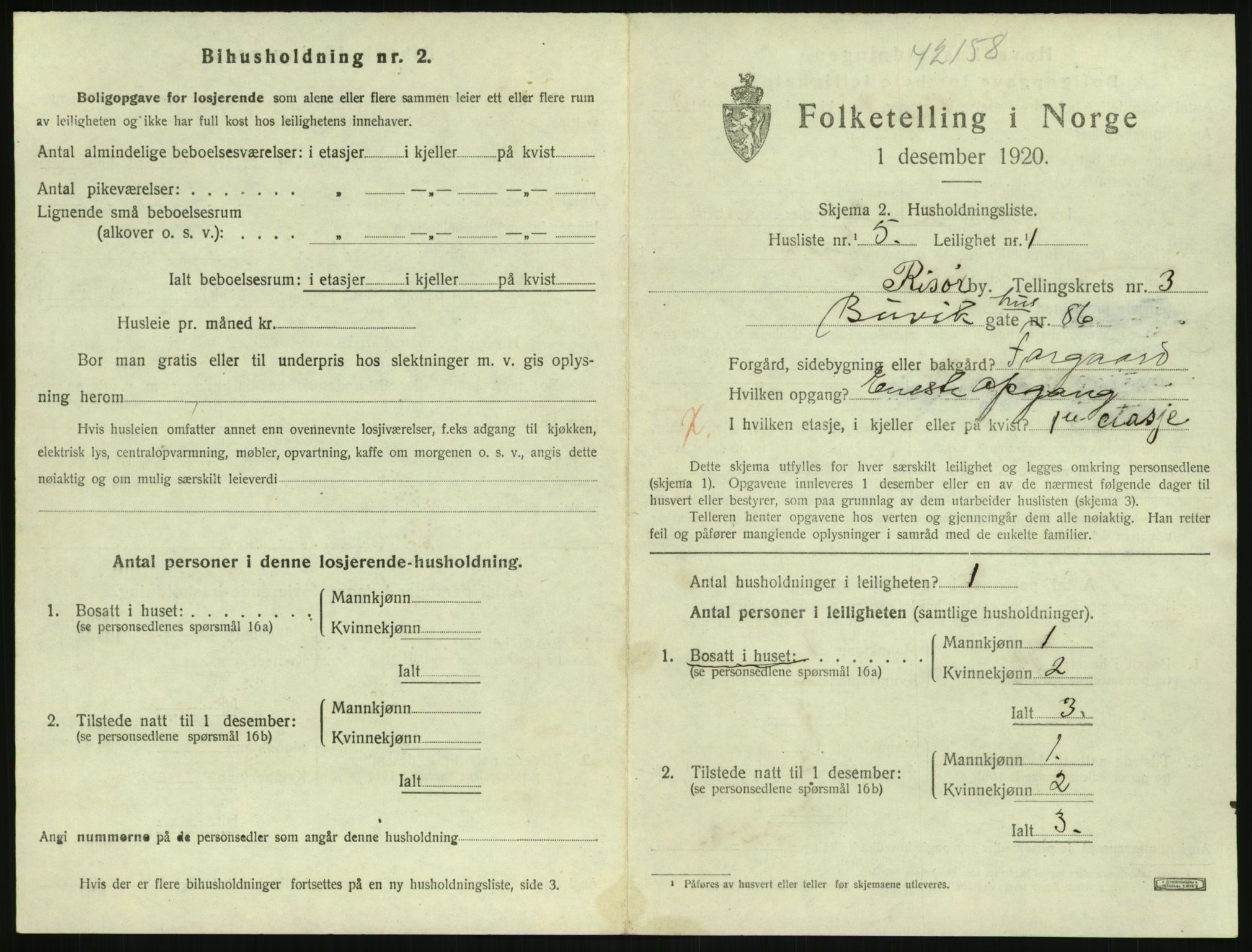 SAK, 1920 census for Risør, 1920, p. 2537