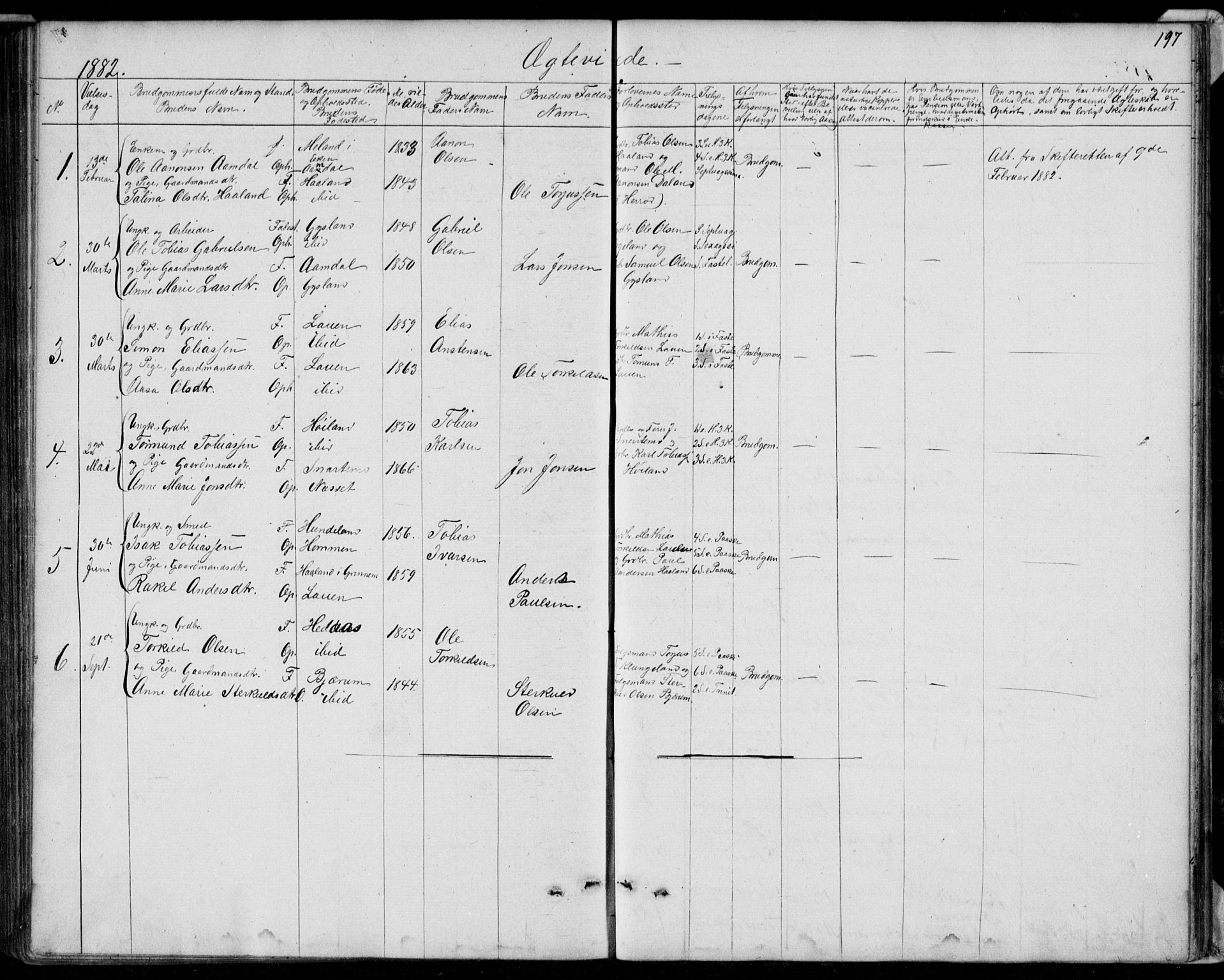 Hægebostad sokneprestkontor, AV/SAK-1111-0024/F/Fb/Fba/L0002: Parish register (copy) no. B 2, 1851-1882, p. 197