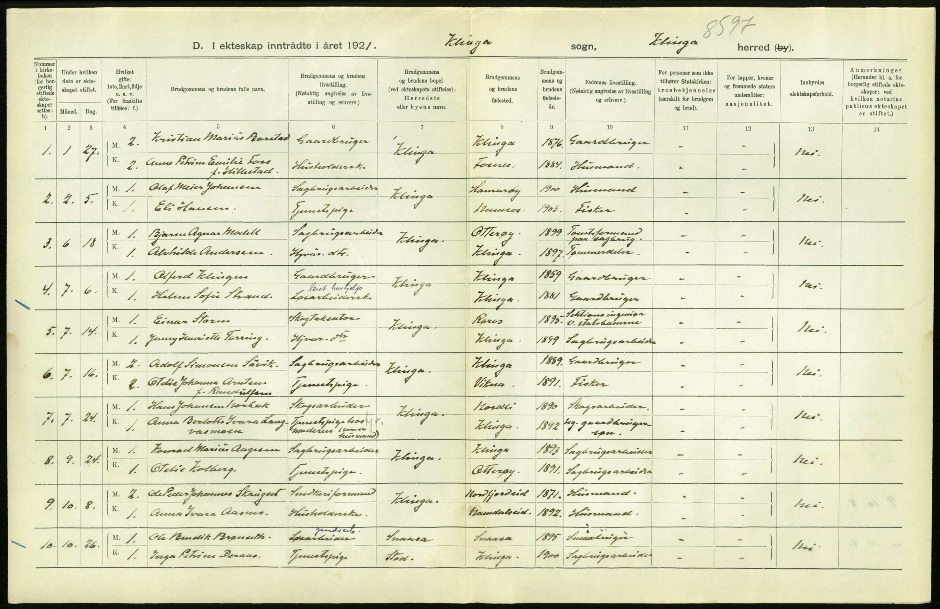 Statistisk sentralbyrå, Sosiodemografiske emner, Befolkning, RA/S-2228/D/Df/Dfc/Dfca/L0048: N. Trøndelag fylke: Gifte, døde, dødfødte. Bygder og byer., 1921, p. 166