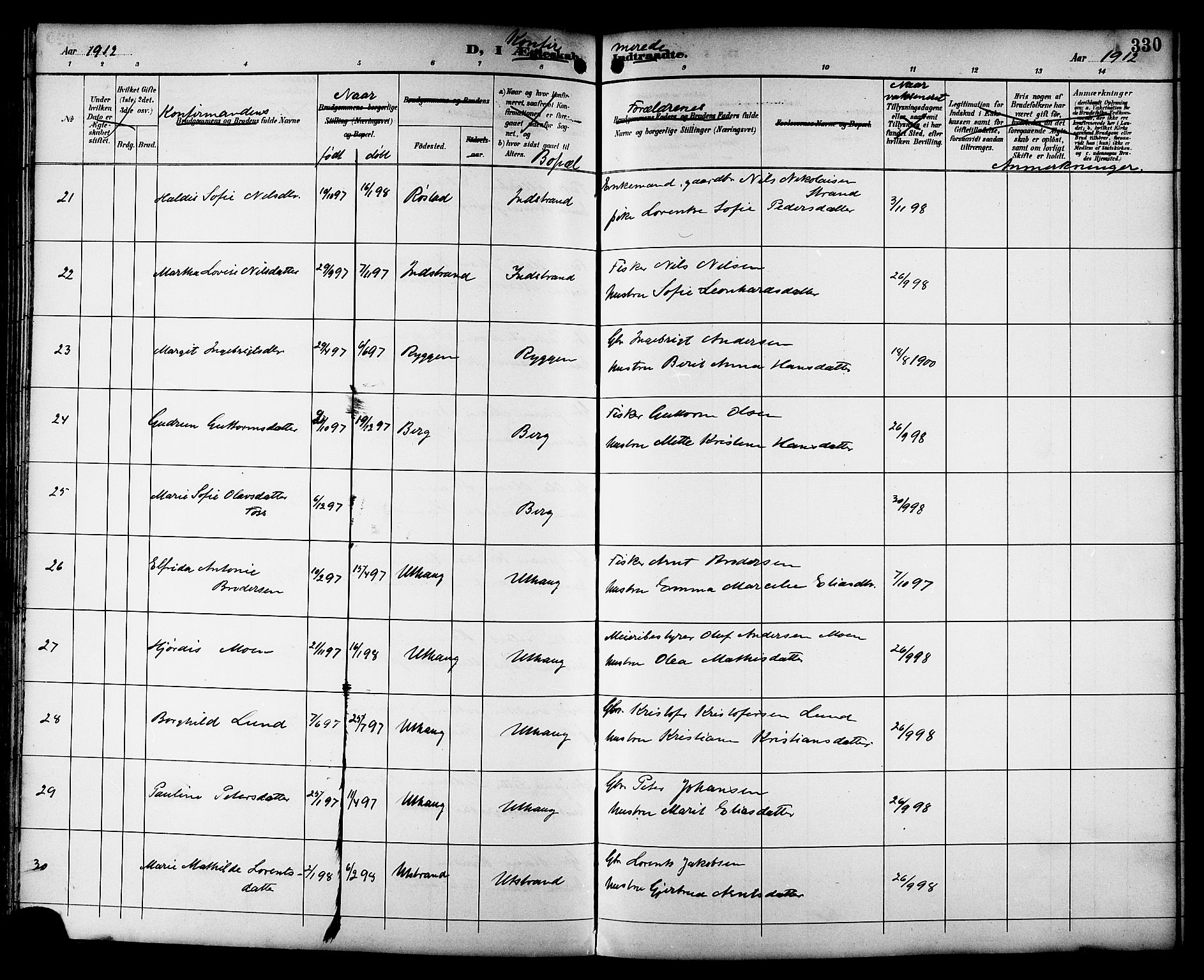 Ministerialprotokoller, klokkerbøker og fødselsregistre - Sør-Trøndelag, SAT/A-1456/659/L0746: Parish register (copy) no. 659C03, 1893-1912, p. 330