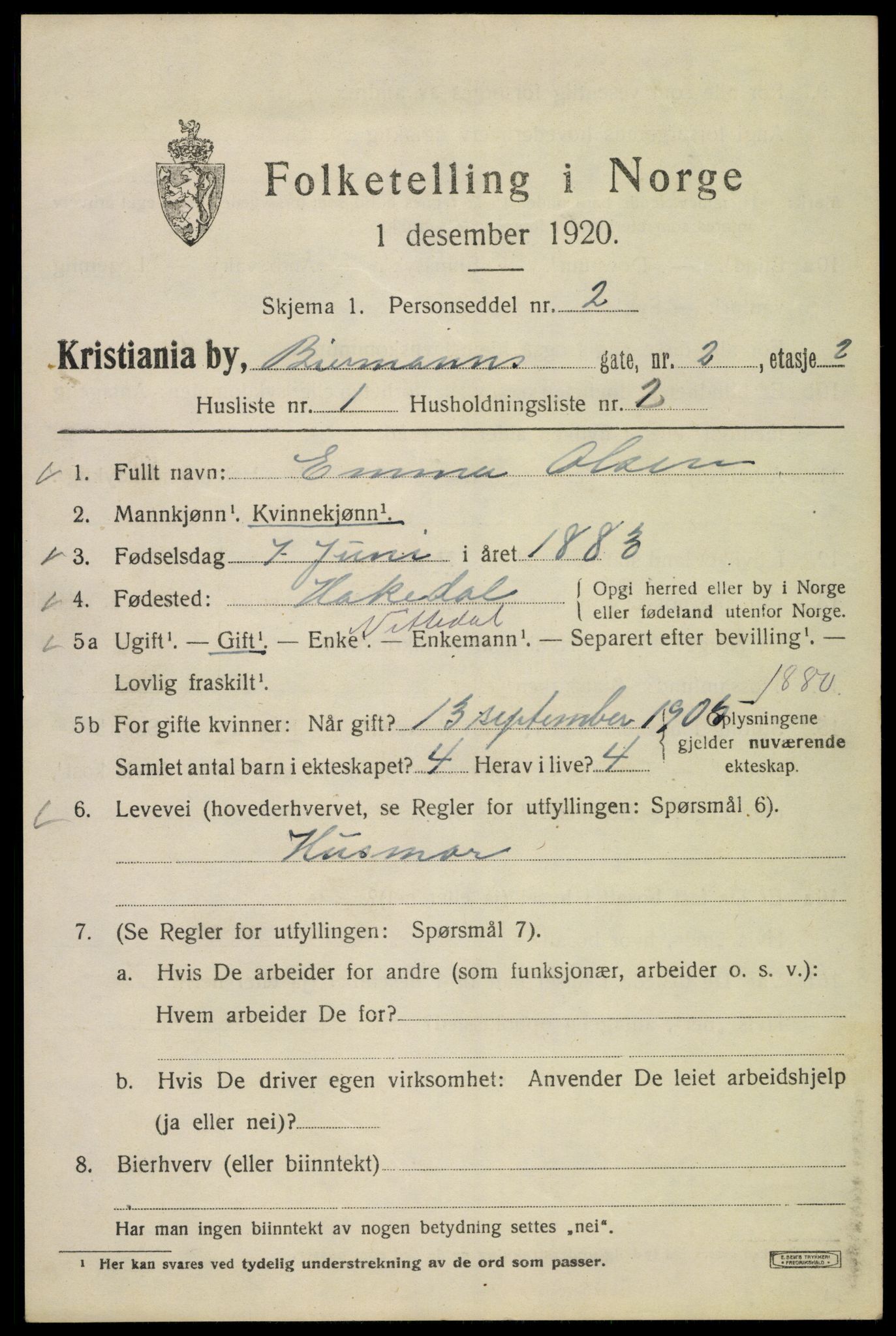 SAO, 1920 census for Kristiania, 1920, p. 155387