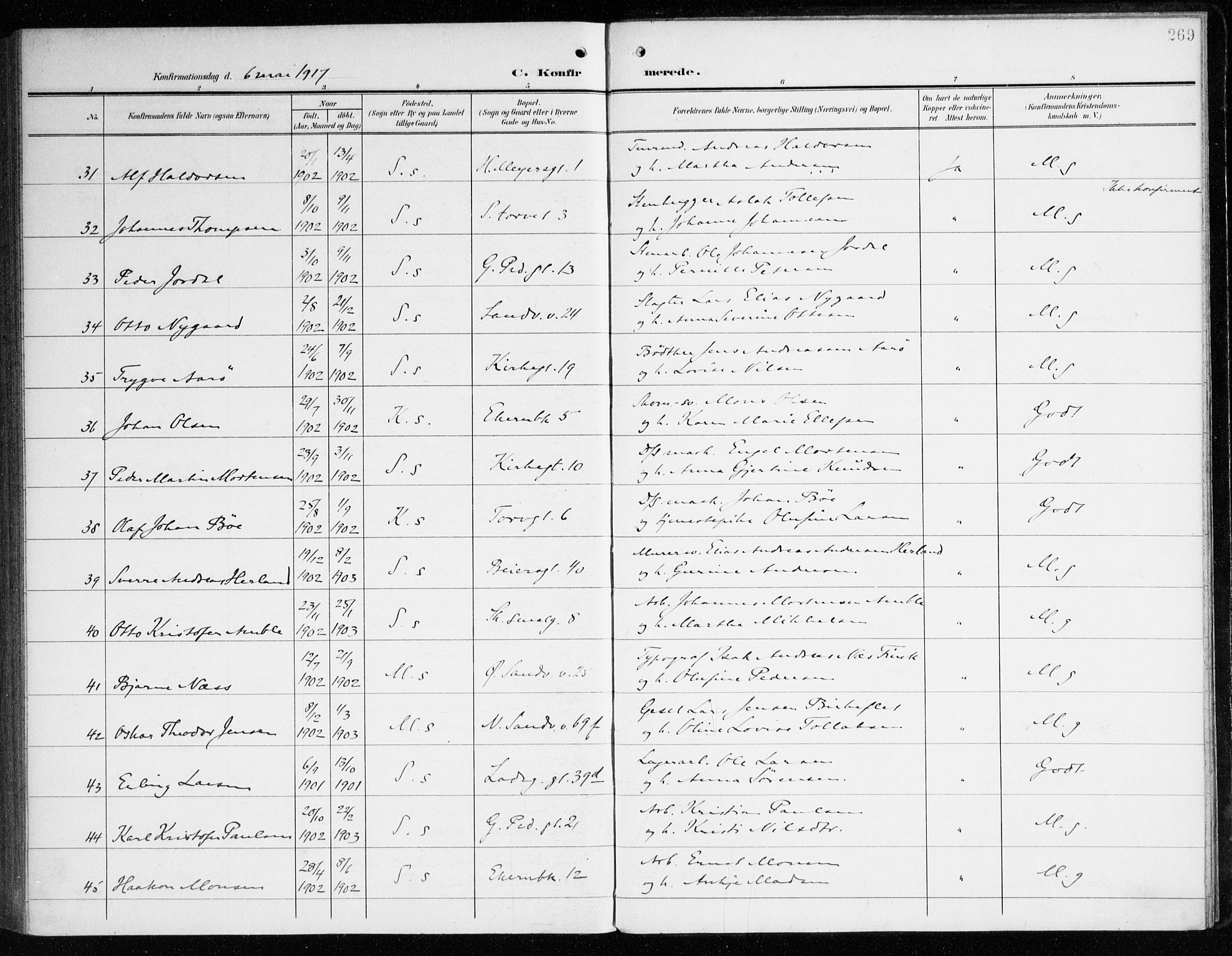 Sandviken Sokneprestembete, SAB/A-77601/H/Ha/L0011: Parish register (official) no. C 2, 1905-1918, p. 269