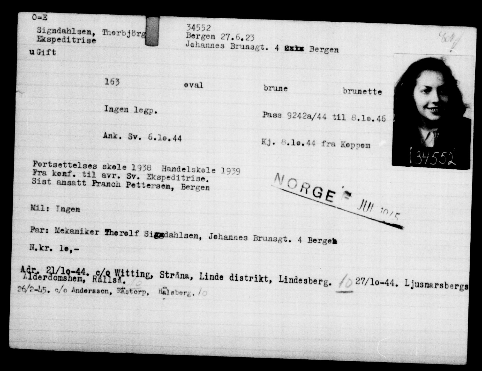 Utenriksstasjonene, Legasjonen i Stockholm, Flyktningkontoret, AV/RA-S-6753/V/Va/L0013: Kjesäterkartoteket, flyktninger med registreringsnr. 31500-34731, 1940-1945, p. 3215