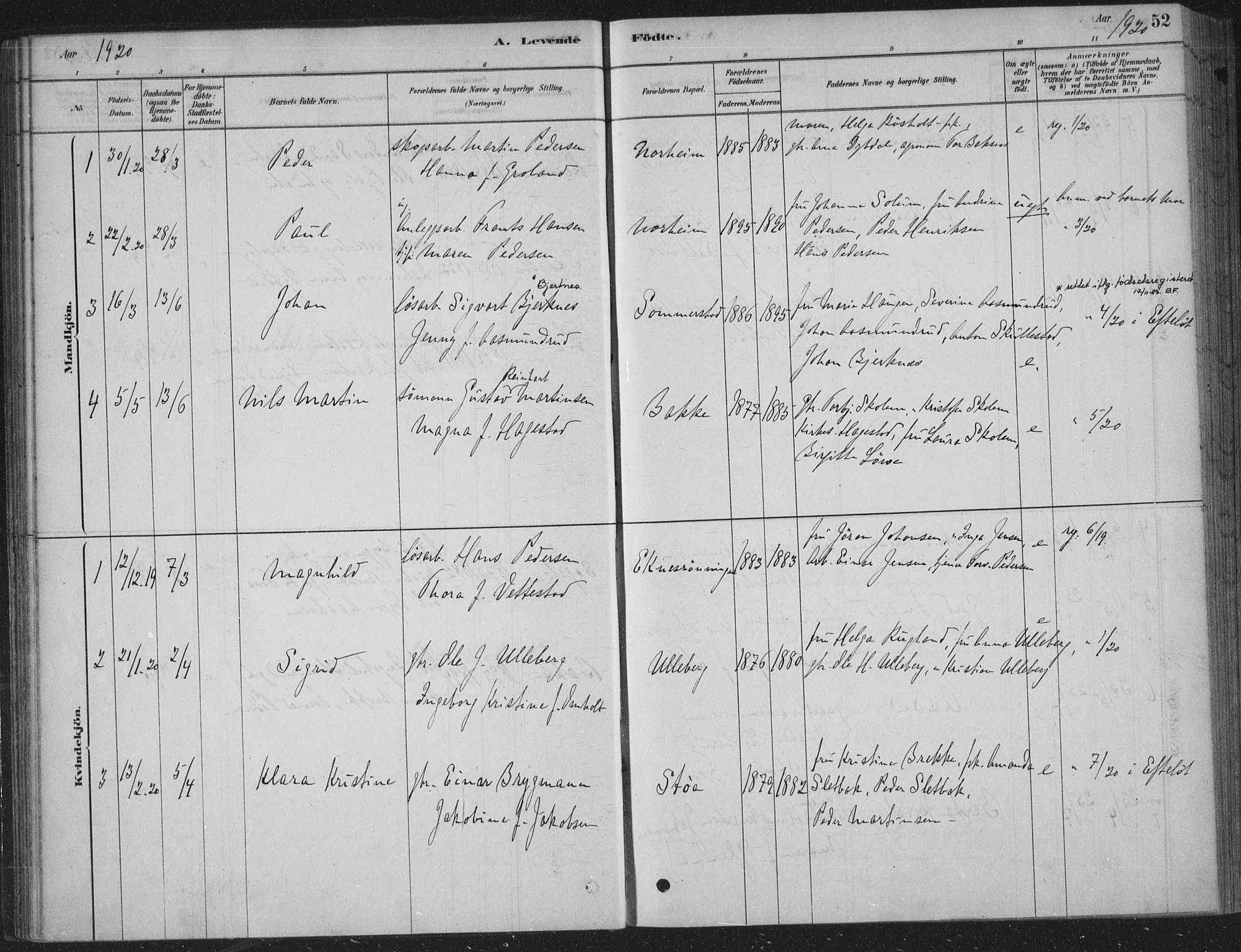 Sandsvær kirkebøker, AV/SAKO-A-244/F/Fe/L0001: Parish register (official) no. V 1, 1878-1936, p. 52