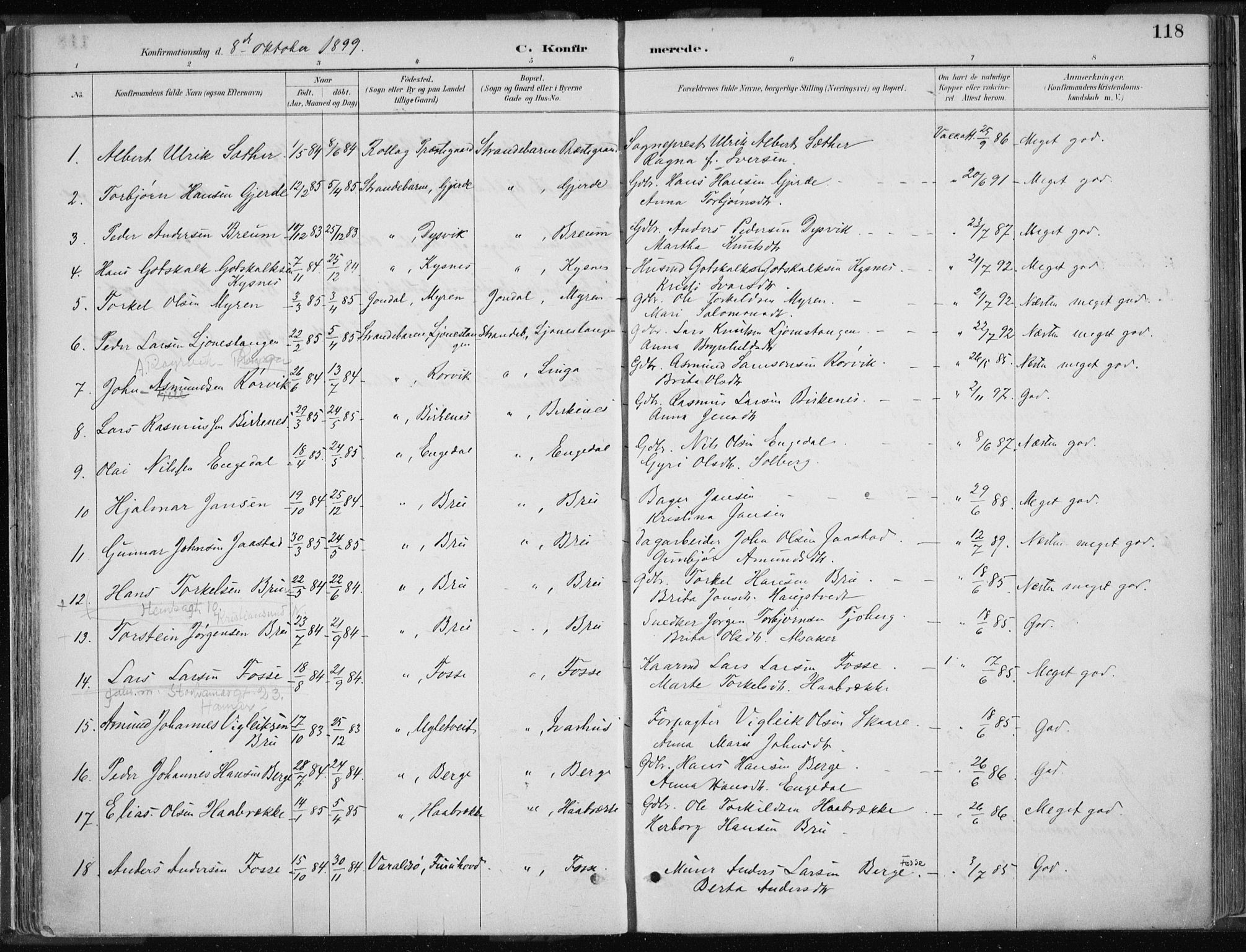 Strandebarm sokneprestembete, AV/SAB-A-78401/H/Haa: Parish register (official) no. B  1, 1886-1908, p. 118