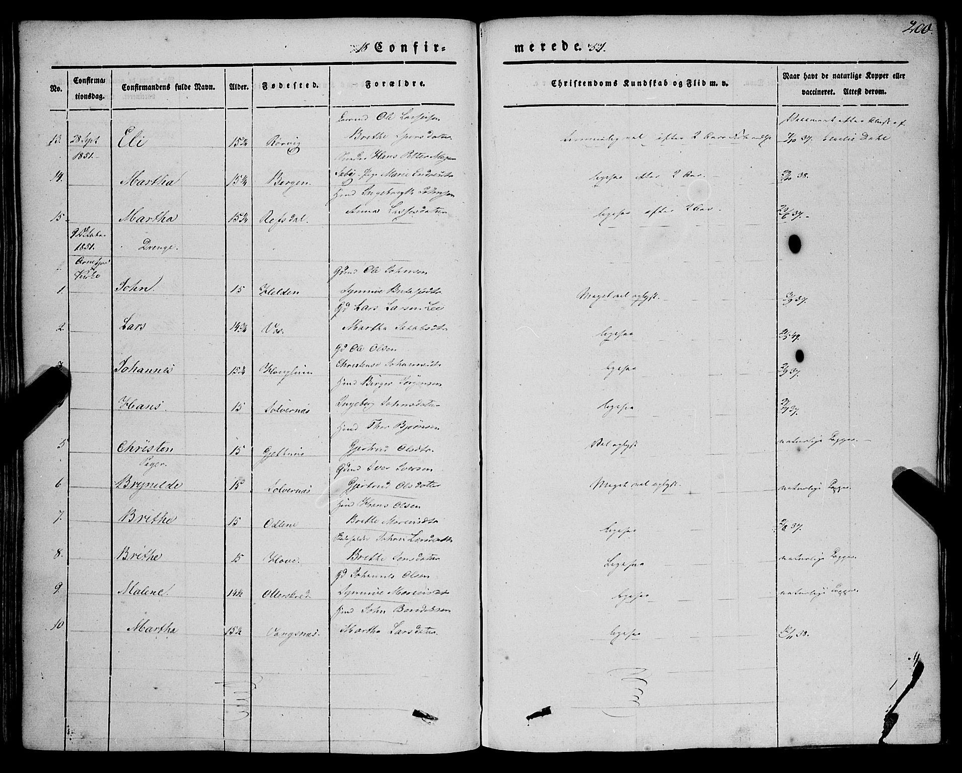 Vik sokneprestembete, SAB/A-81501: Parish register (official) no. A 8, 1846-1865, p. 200